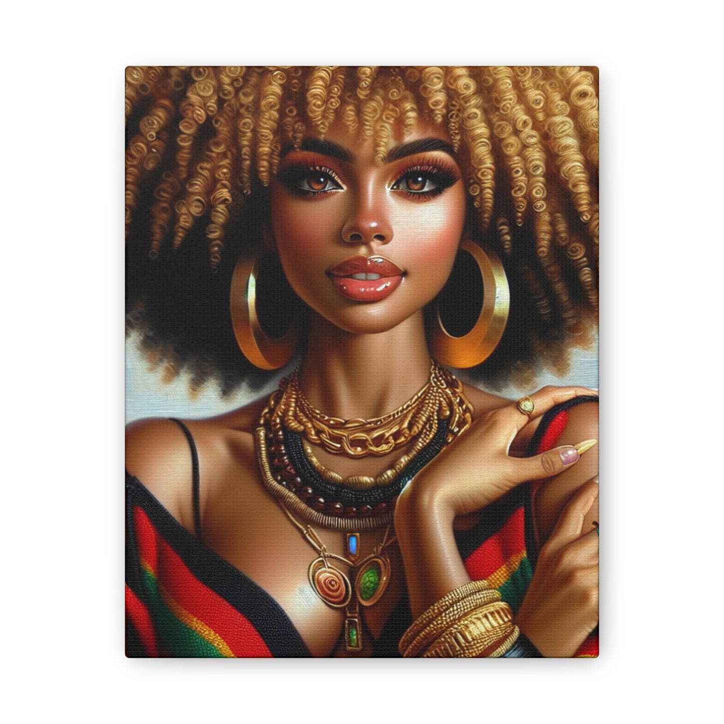 Vibrant Afrocentric Canvas Art, Fine Black Art Print, Beautiful Black Woman in Afrocentric Colors Canvas Photo,