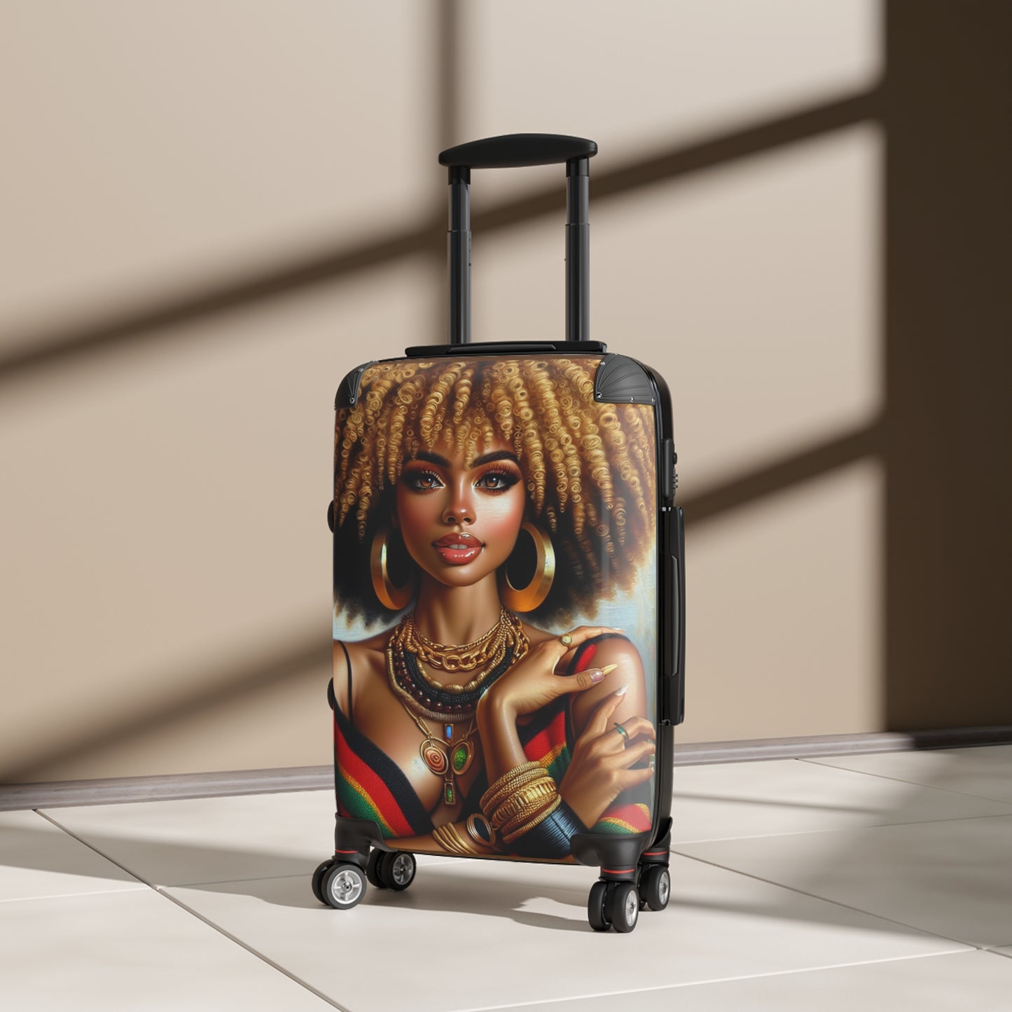 Artistic Travel Suitcase - Afro Woman Design for Adventurers, Beautiful Afrocentric Suitcase for Women, Uniquely Covered Suitcase