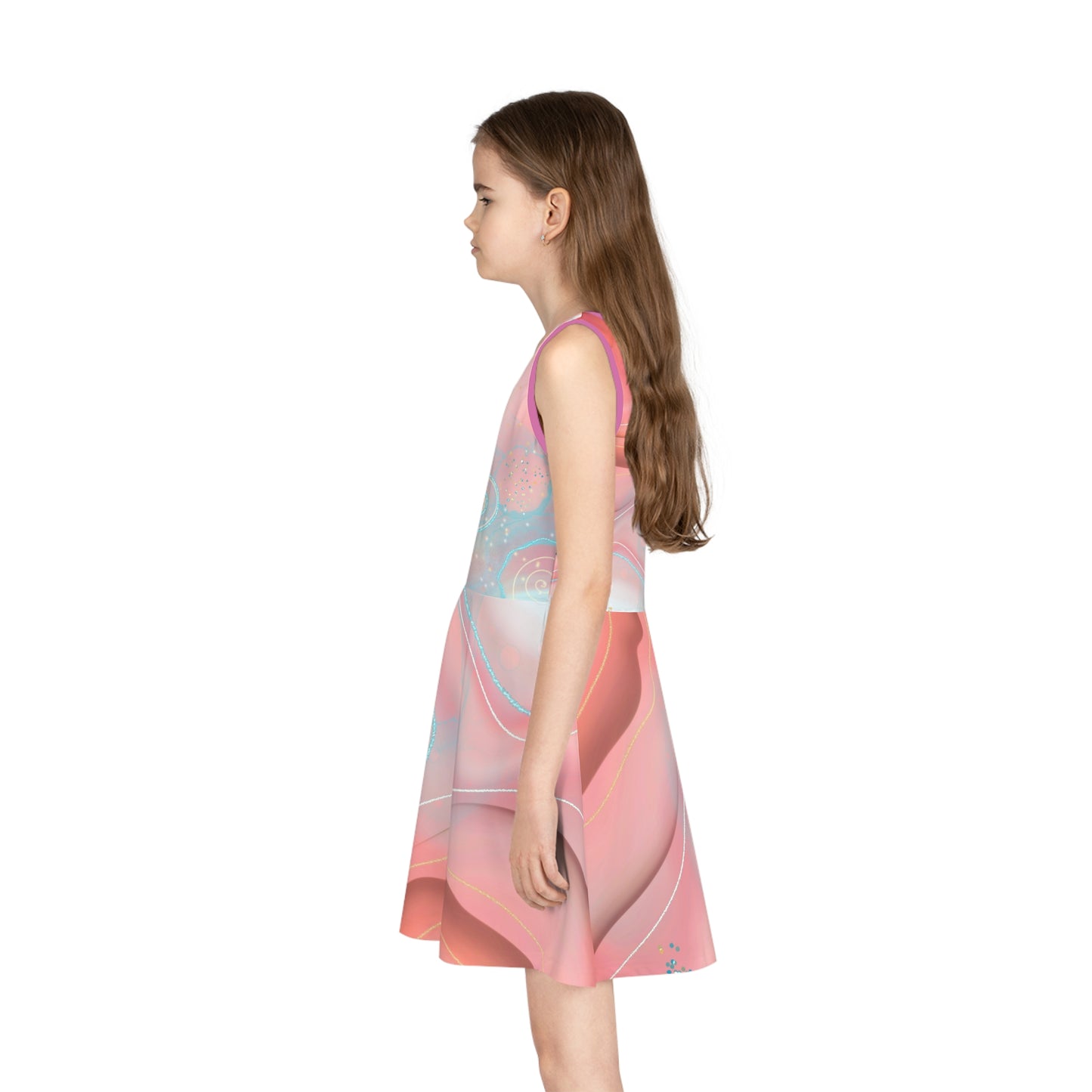 Whimsical Pink Swirl Girls' Sundress - Perfect for Summer Celebrations, Cute Sundress for Little Girls and Toddlers, Sizes 2T to XL