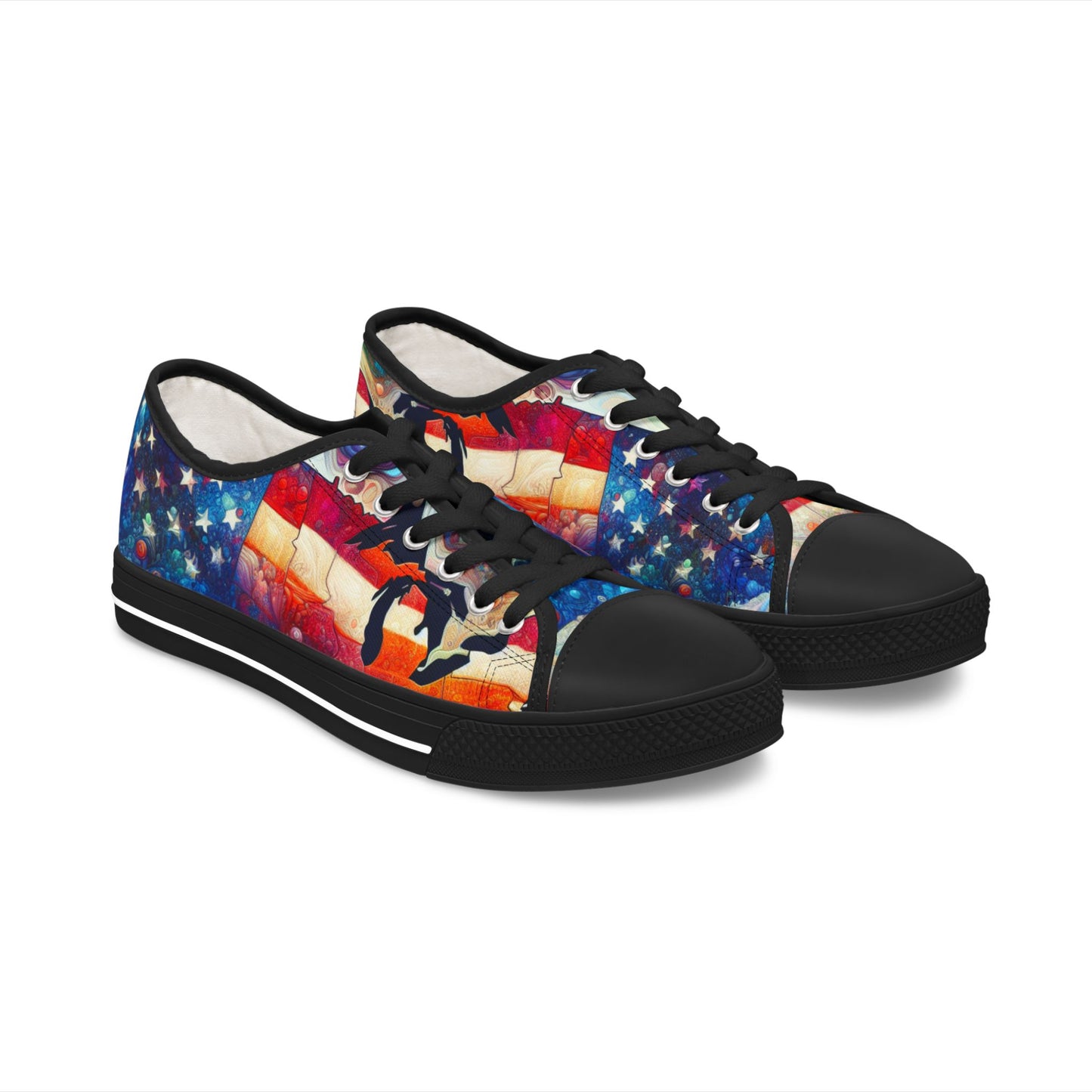 Patriotic Women's Low Top Sneakers, Casual Shoes, American Flag Sneakers, Summer Footwear, Ideal for July 4th, Comfortable Everyday Sneakers