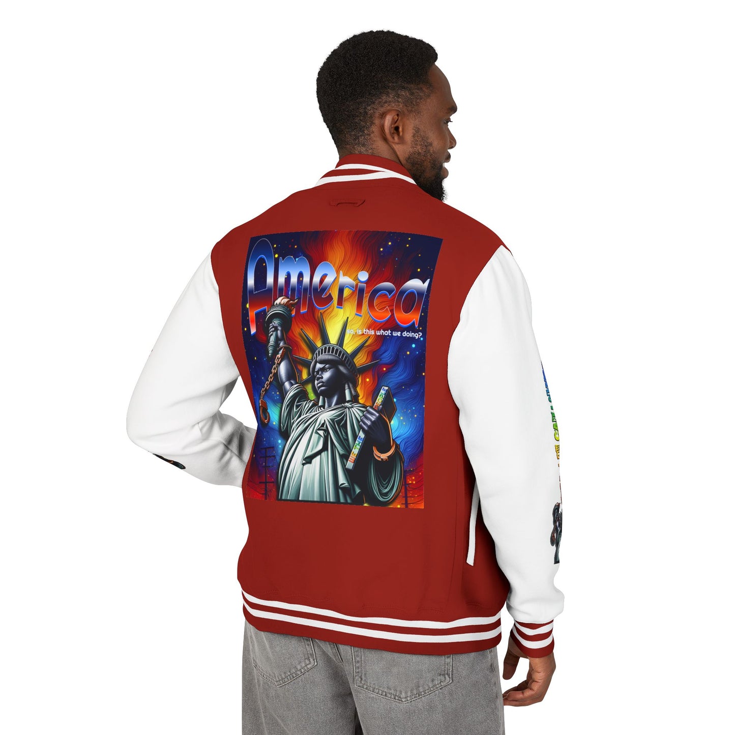 Letterman Jacket — 'America' Statue of Liberty Retro Graphic