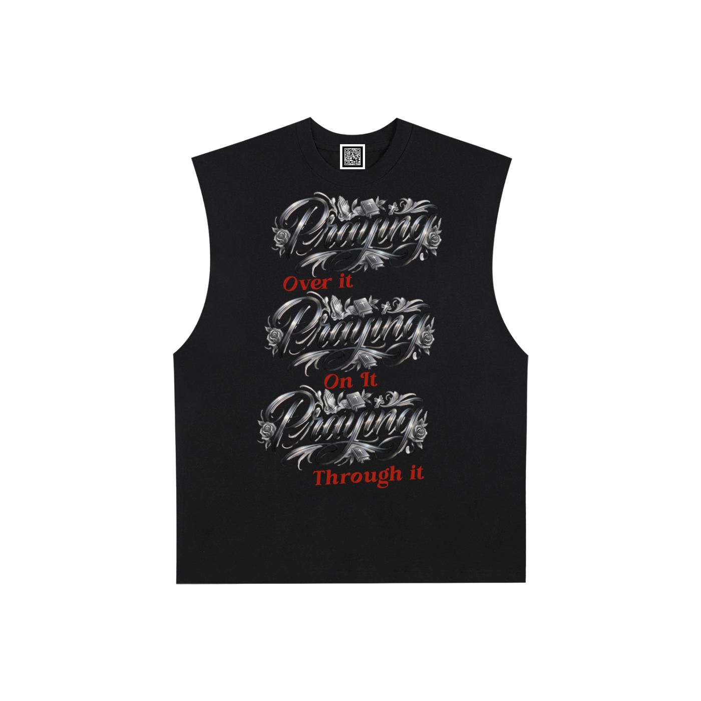 Praying Over It On It Through It – Faith Graphic Raw Edge Tank Top