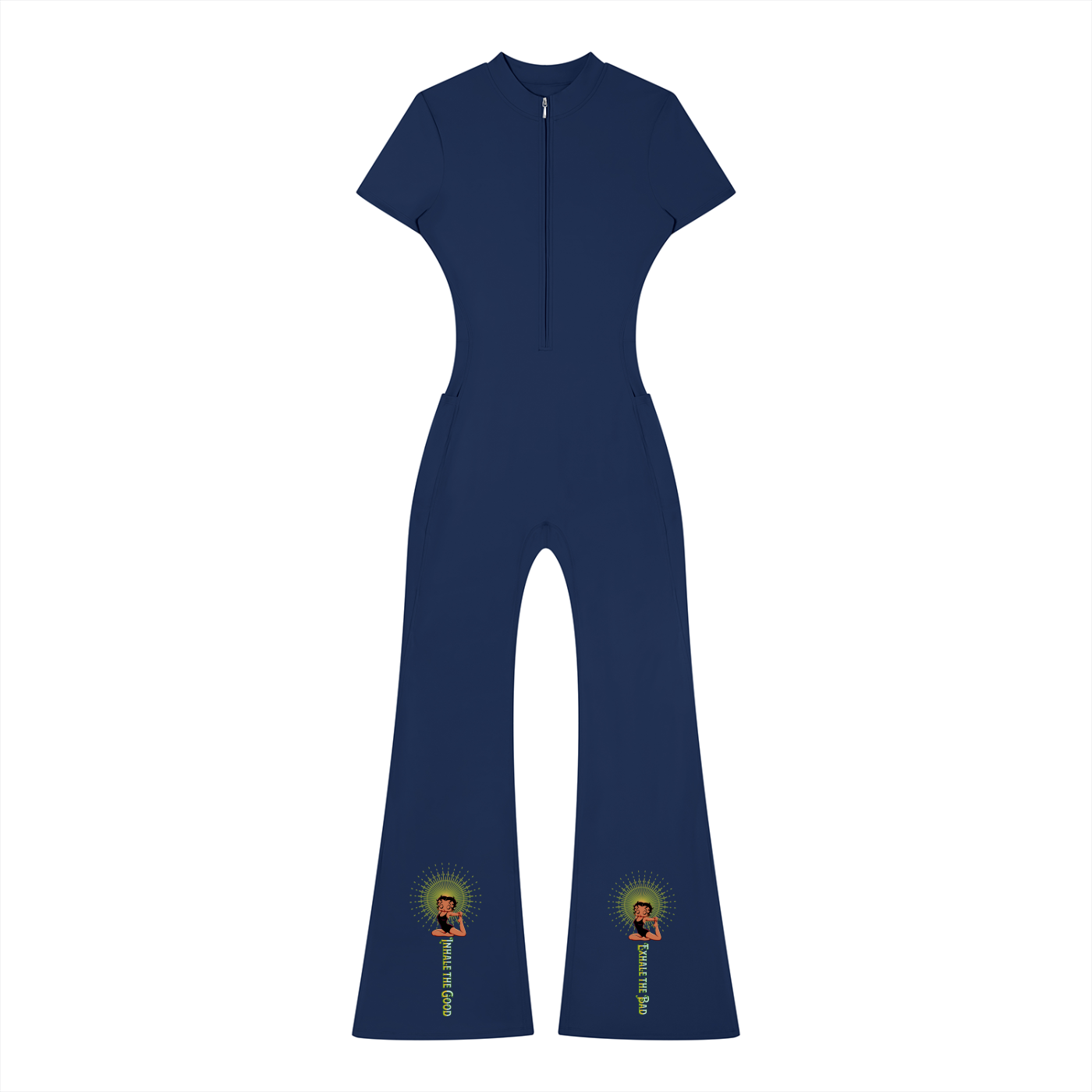 Women's Flared Leg Quarter-Zip Jumpsuit – Short Sleeve Bodycon Maxi Jumpsuit for Casual, Sport & Holiday Wear