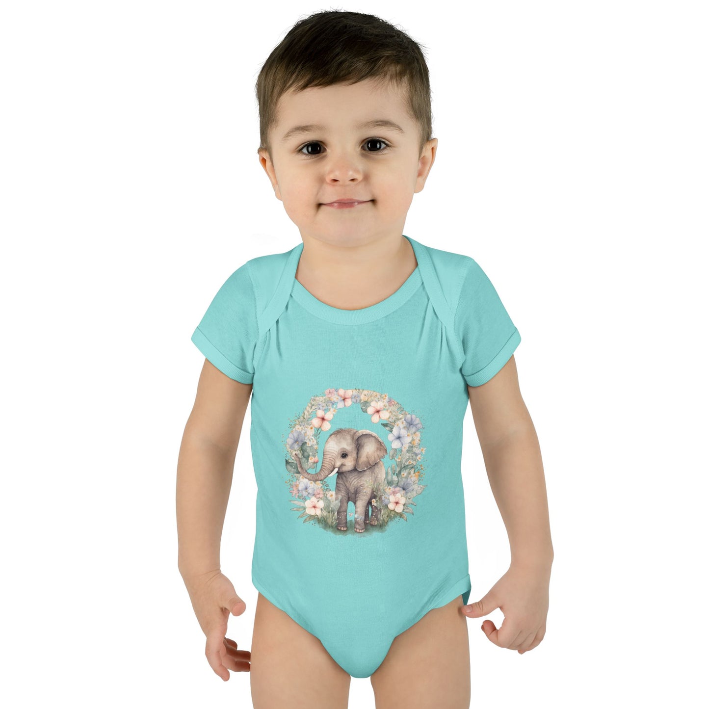 Elephant Baby Bodysuit, Cute Infant Outfit, Baby Shower Gift, Gender Neutral, Woodland Theme, Floral Design, Newborn Clothing