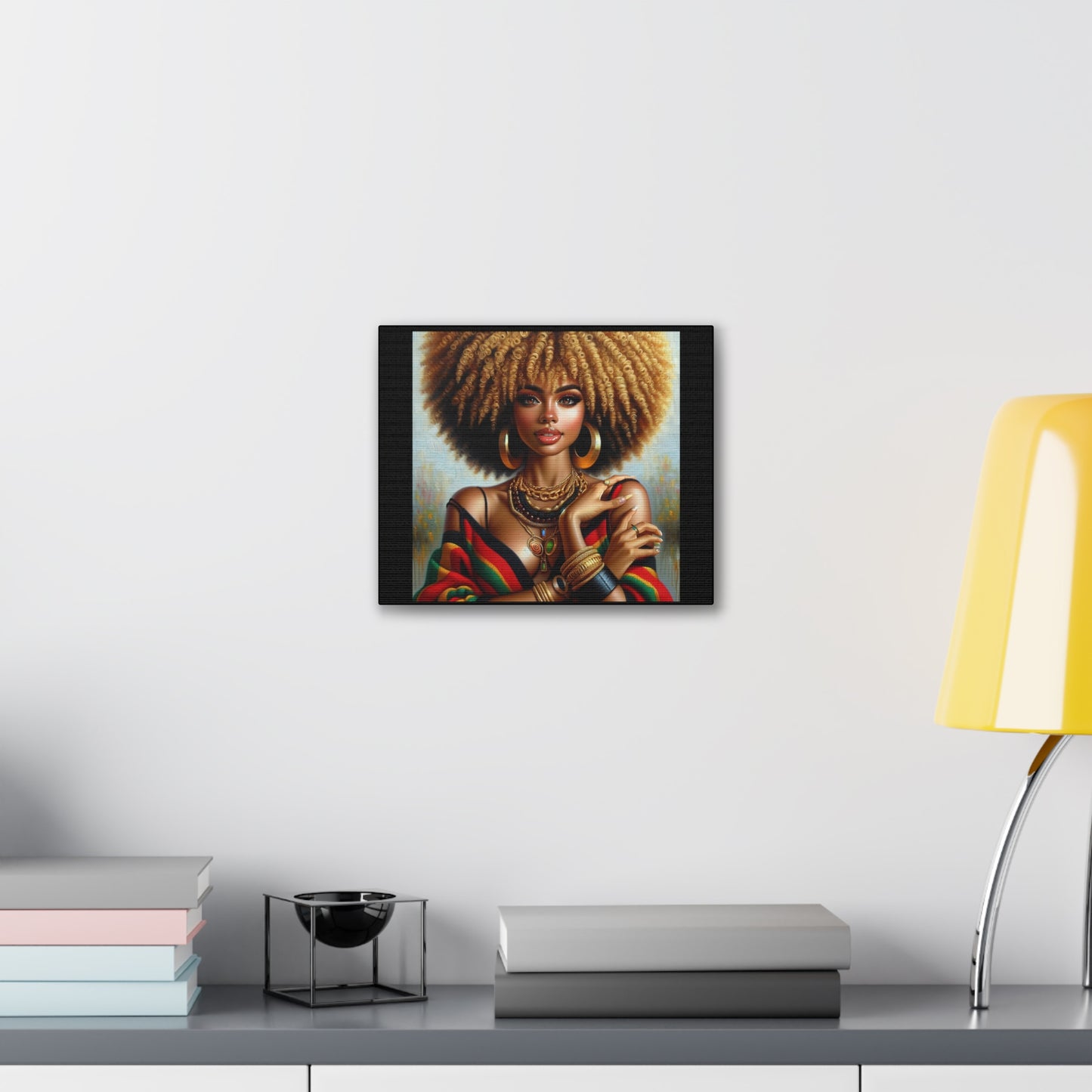 Stretched Canvas Art Print – Afrocentric Portrait, Black Woman Confidence Canvas Art in Afrocentric Colors, 92 % Women Merchandise