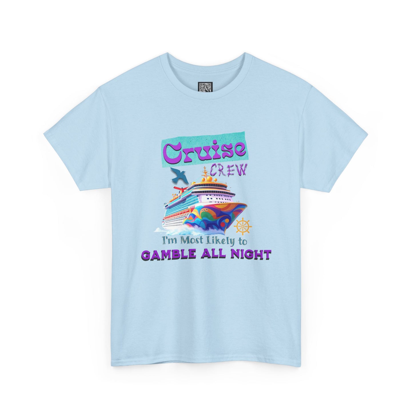 Cruise Crew Heavy Cotton Tee - Gamble All Night, Vacation Shirt, Cruise Wear, Fun Travel Outfit, Summer Party Top, Gambler's T-Shirt