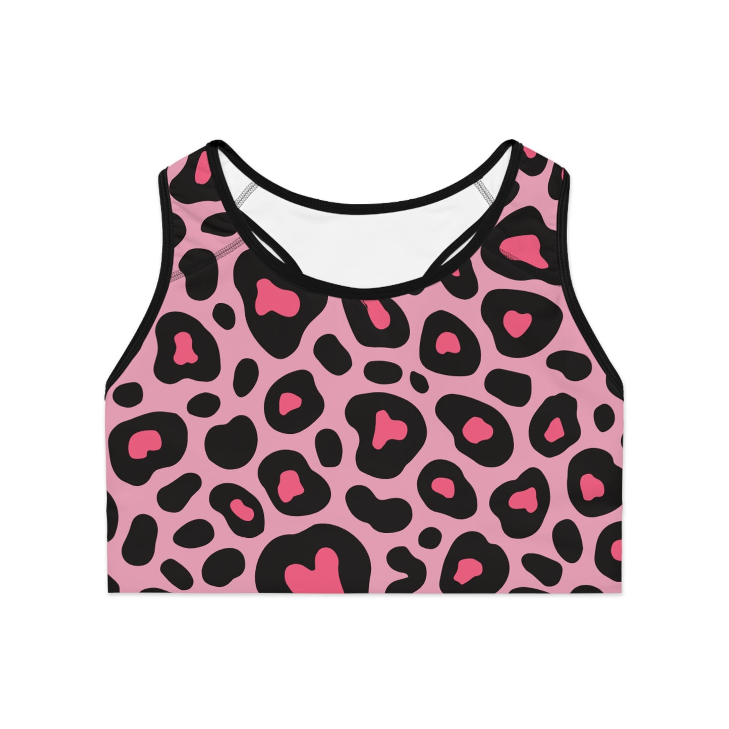 Bold Pink Leopard Print Sports Bra | Comfortable Workout Essential, Matching Shorts Sold Separately