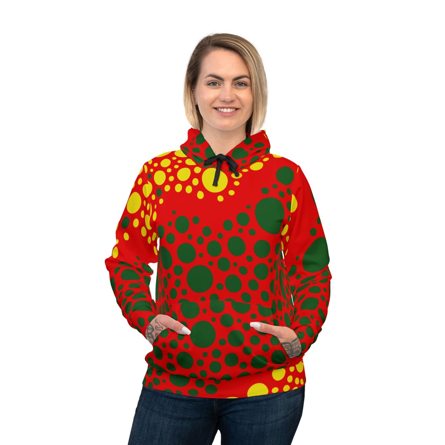 Vibrant Dot Pattern Athletic Hoodie - Perfect for Fitness & Festive Celebrations, One-of-A-Kind Print, Cute Workout Gear, Activewear for Her