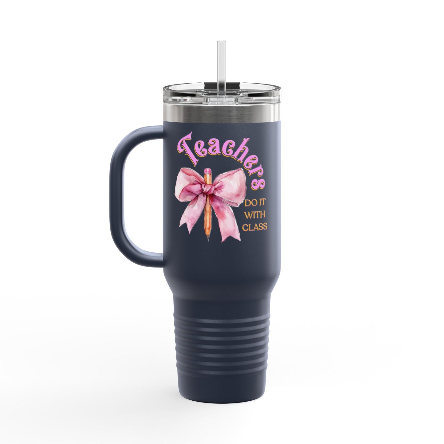 Stylish Insulated Travel Mug for Teachers, Cute 40oz Coquette Teacher Tumbler, Gifts for Educators, Coffee Lover Travel Cup, Back to School Mug Gift