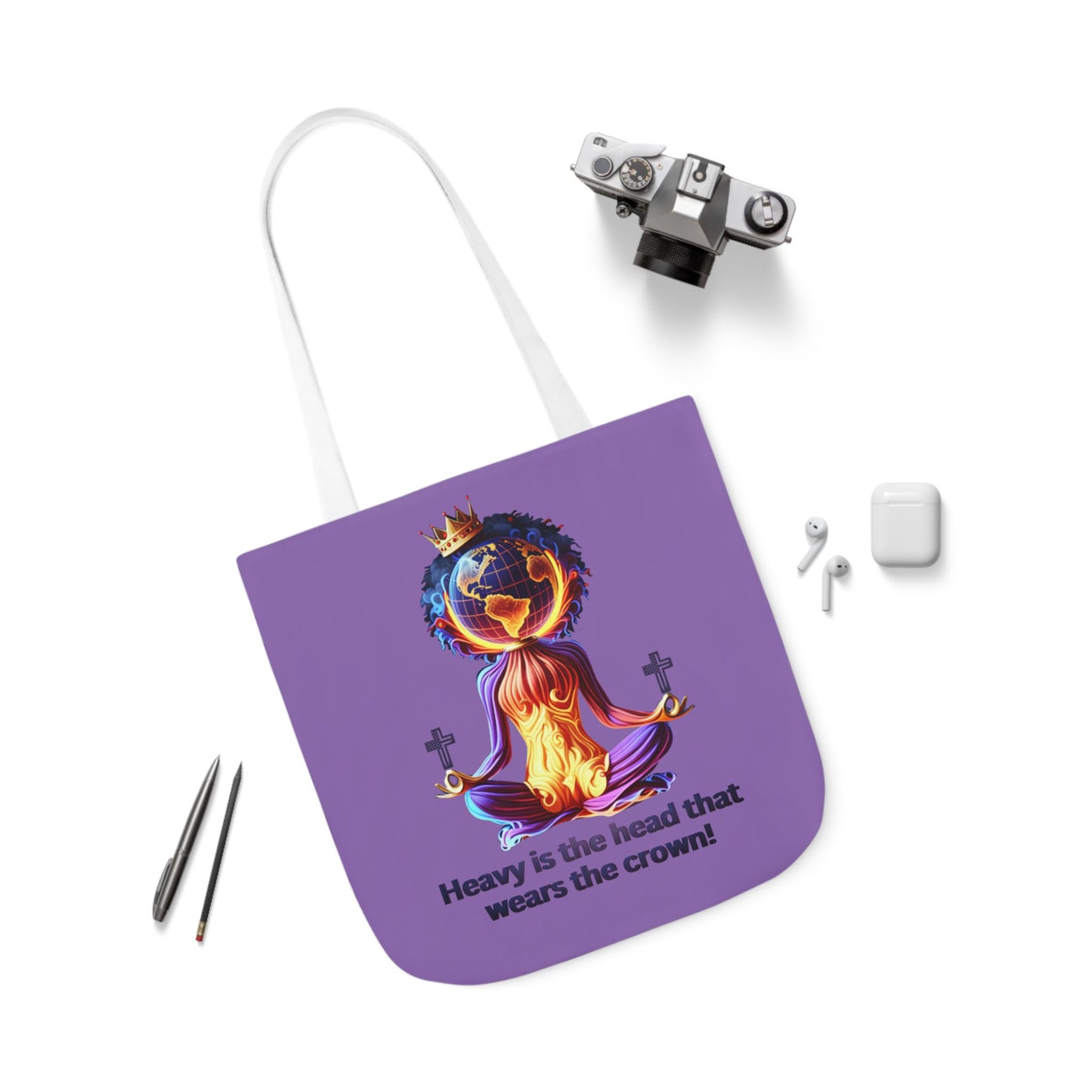 "Heavy is the Head" Canvas Tote Bag, 5-Color Straps, Purple Tote Bag for Women, Purple Inspirational Tote Bag for Women, Tote Bag Gift for Women