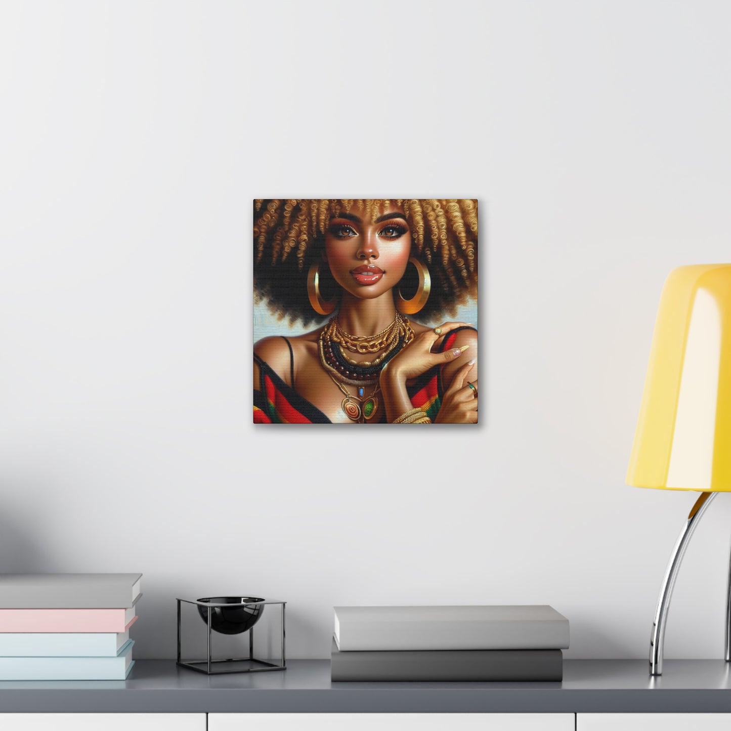 Vibrant Afrocentric Canvas Art, Fine Black Art Print, Beautiful Black Woman in Afrocentric Colors Canvas Photo,