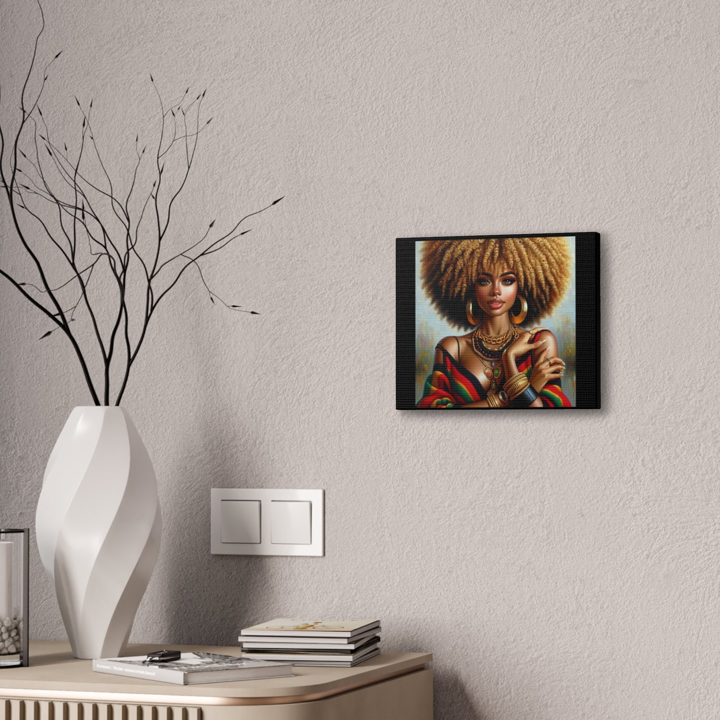 Stretched Canvas Art Print – Afrocentric Portrait, Black Woman Confidence Canvas Art in Afrocentric Colors, 92 % Women Merchandise
