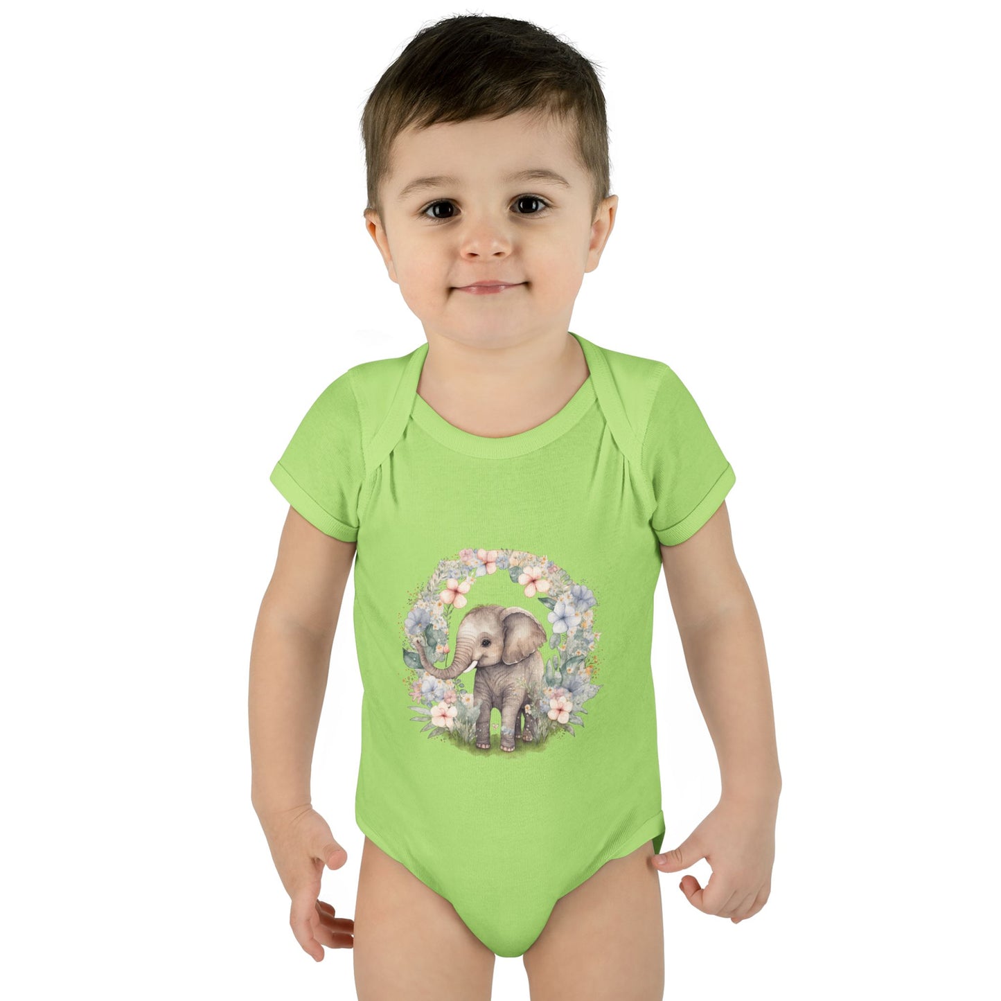 Elephant Baby Bodysuit, Cute Infant Outfit, Baby Shower Gift, Gender Neutral, Woodland Theme, Floral Design, Newborn Clothing