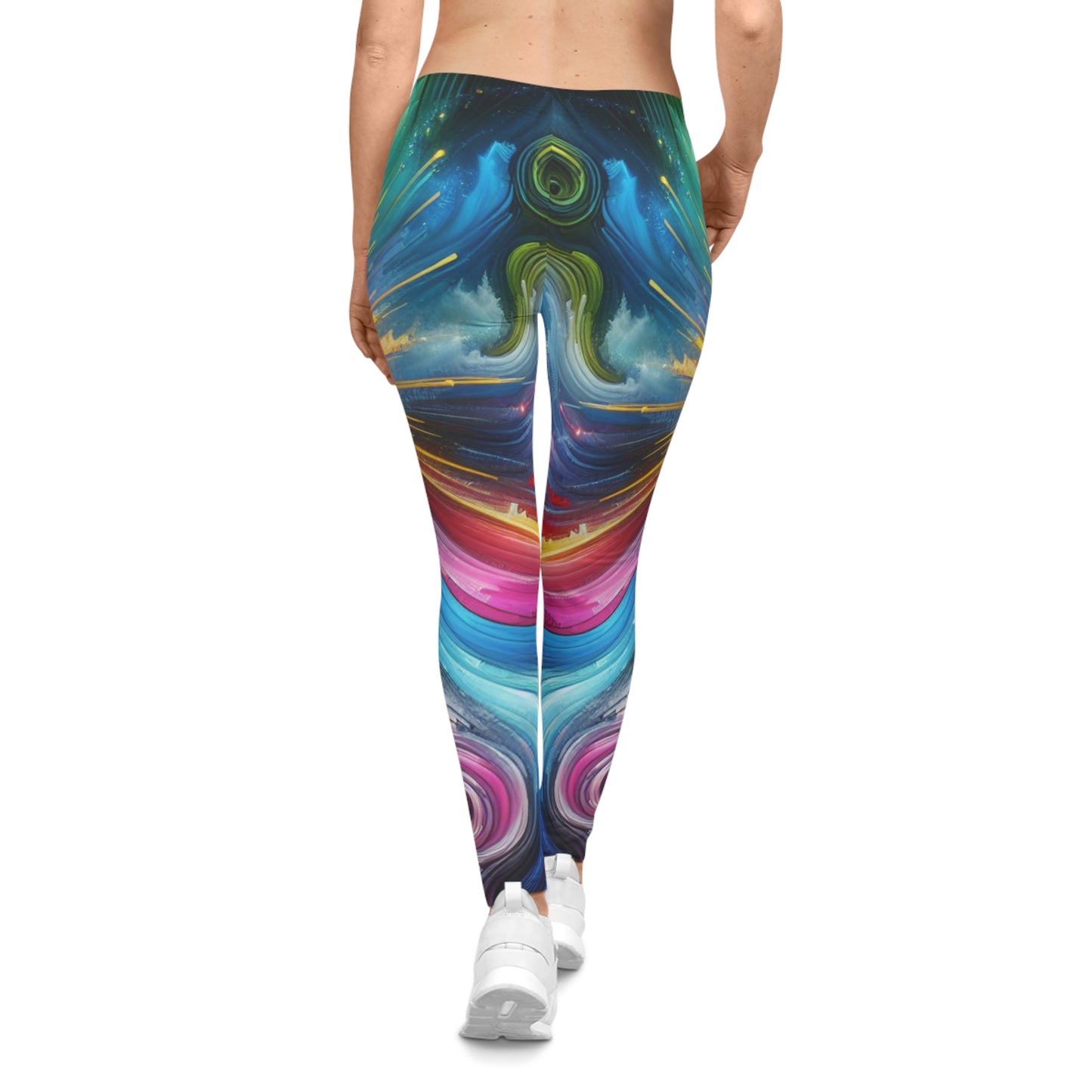 Vibrant AOP Women's Casual Leggings, Colorful Yoga Pants, Artistic Athleisure Wear, Unique Fitness Tights, Trendy Activewear