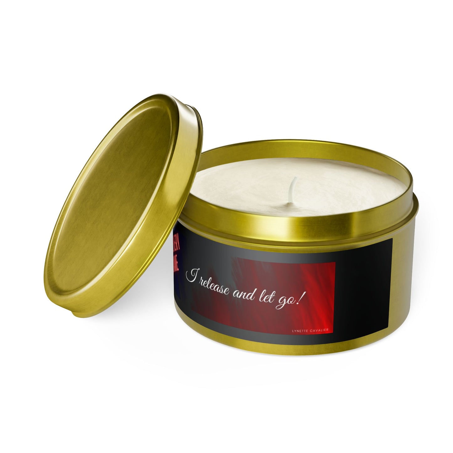 Lynette Cavalier's Tin Candles, Captivating aromas: Evergreen, Fresh Coffee, Mango Coconut, Spa Retreat, Vanilla Bean, Tin Colors: Gold, Silver, Black