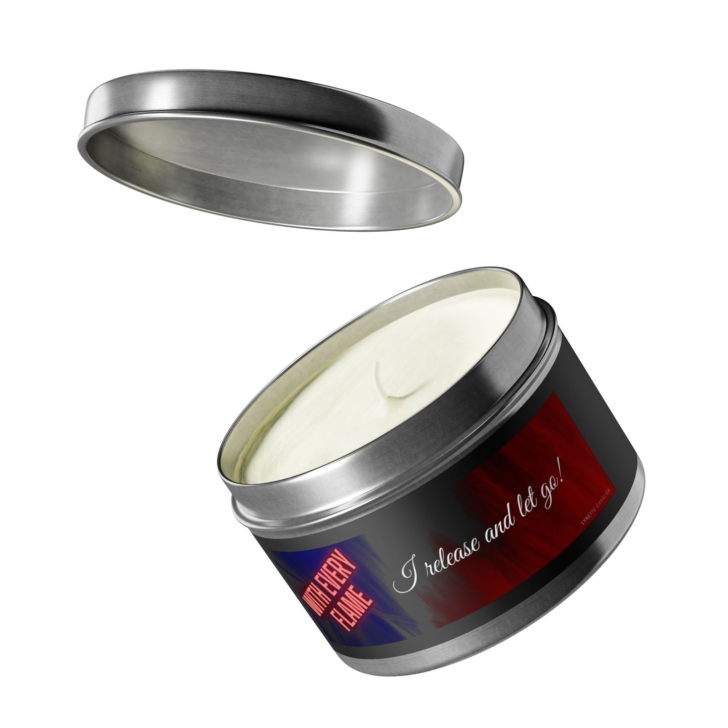 Lynette Cavalier's Tin Candles, Captivating aromas: Evergreen, Fresh Coffee, Mango Coconut, Spa Retreat, Vanilla Bean, Tin Colors: Gold, Silver, Black