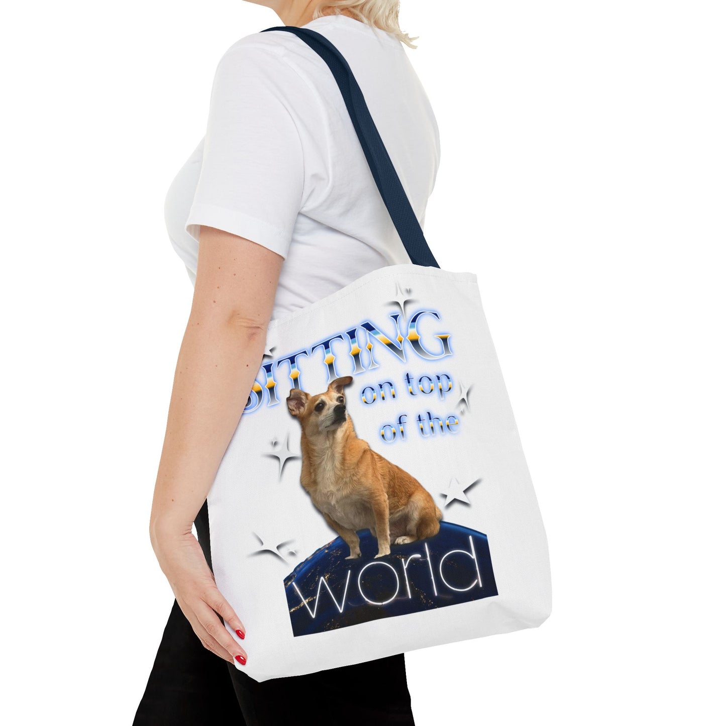 Personalized Tote Bag — "Sitting on Top of the World" Corgi Tote