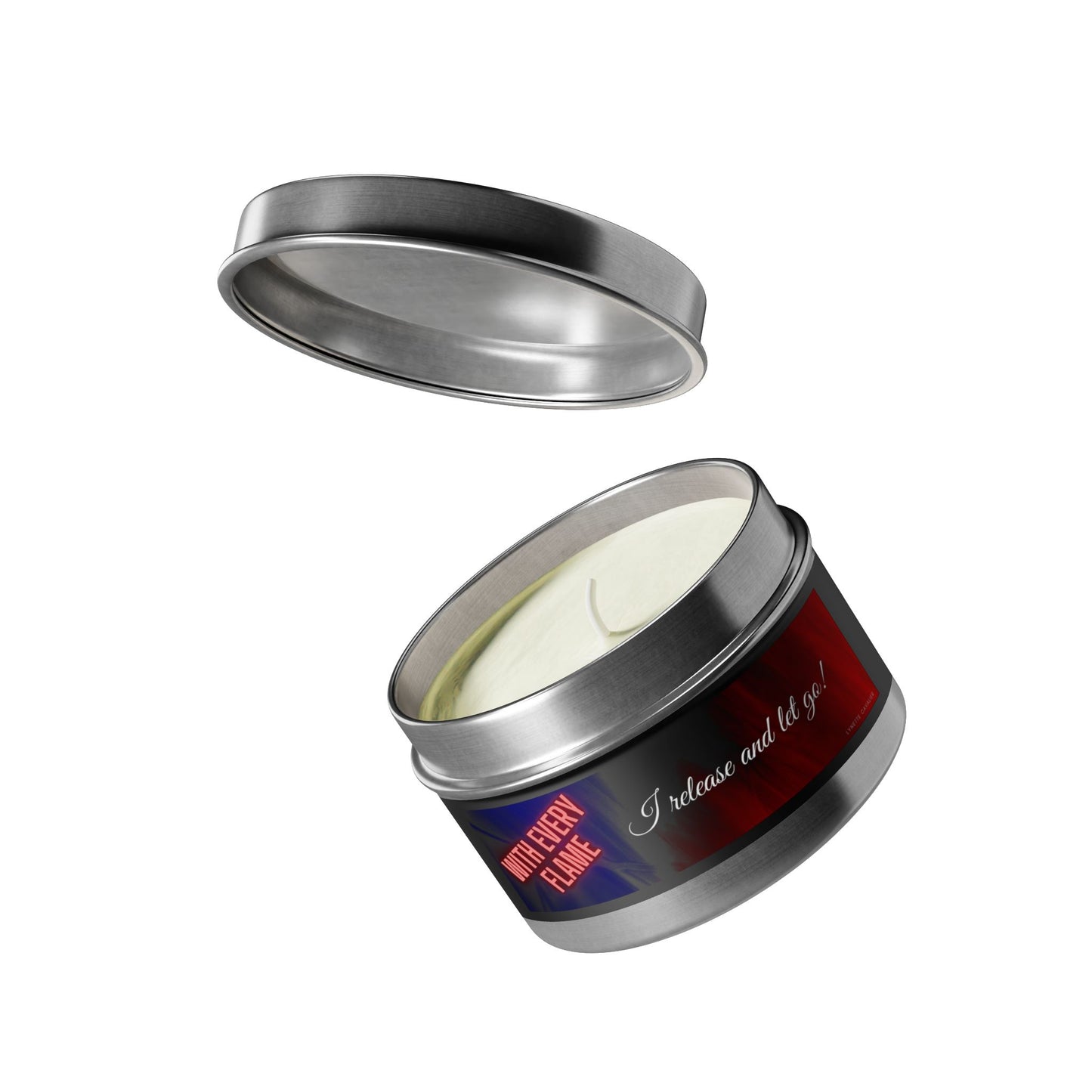 Lynette Cavalier's Tin Candles, Captivating aromas: Evergreen, Fresh Coffee, Mango Coconut, Spa Retreat, Vanilla Bean, Tin Colors: Gold, Silver, Black