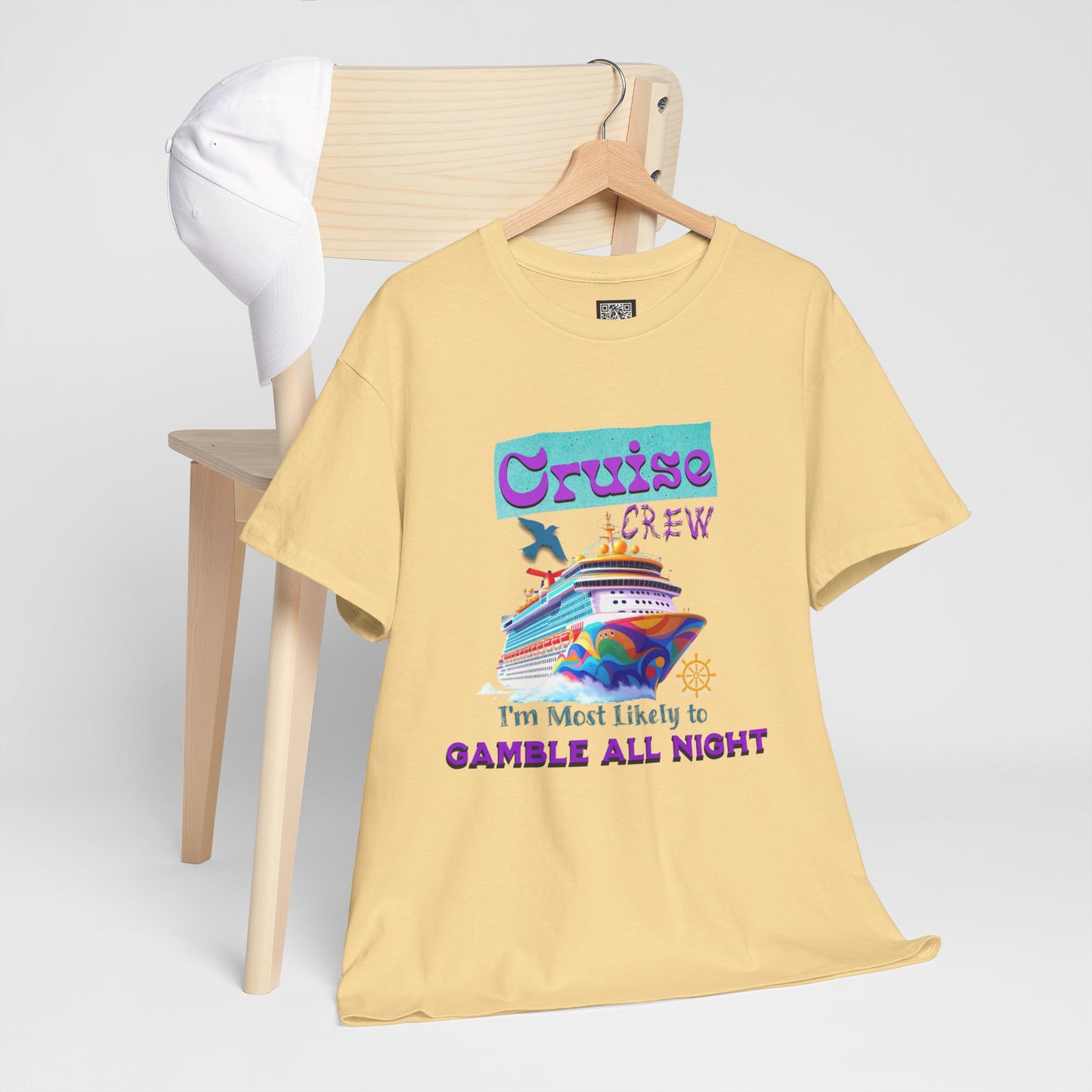 Cruise Crew Heavy Cotton Tee - Gamble All Night, Vacation Shirt, Cruise Wear, Fun Travel Outfit, Summer Party Top, Gambler's T-Shirt