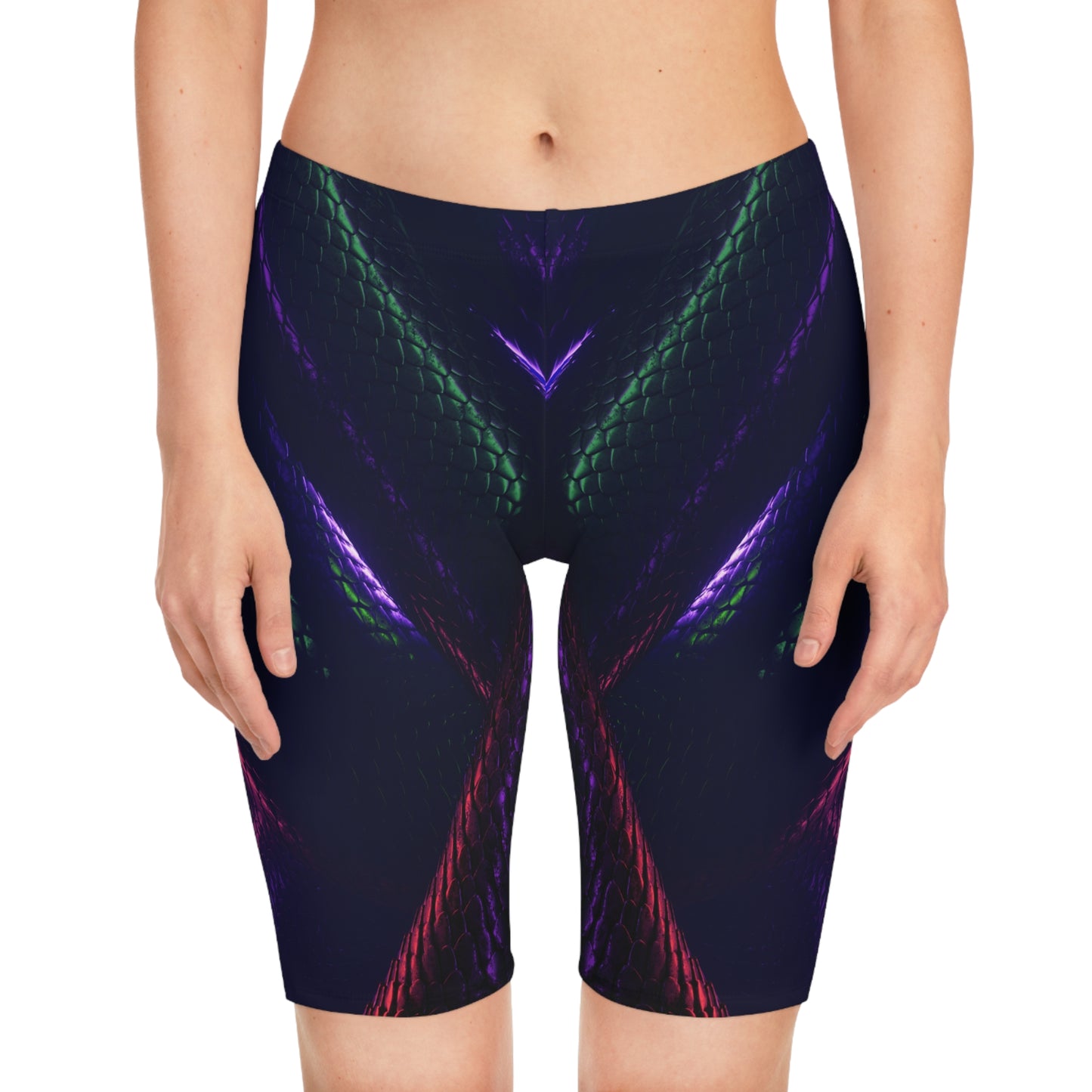 Women's Stylish Snakeskin Print Bike Shorts with Vibrant Design