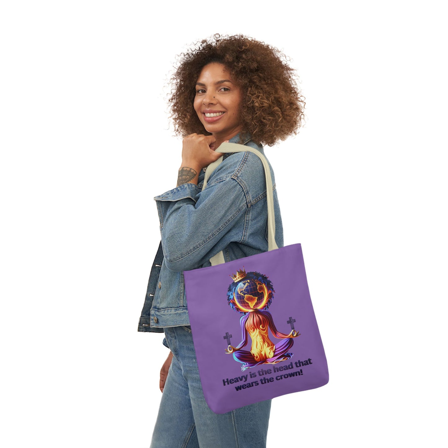 "Heavy is the Head" Canvas Tote Bag, 5-Color Straps, Purple Tote Bag for Women, Purple Inspirational Tote Bag for Women, Tote Bag Gift for Women