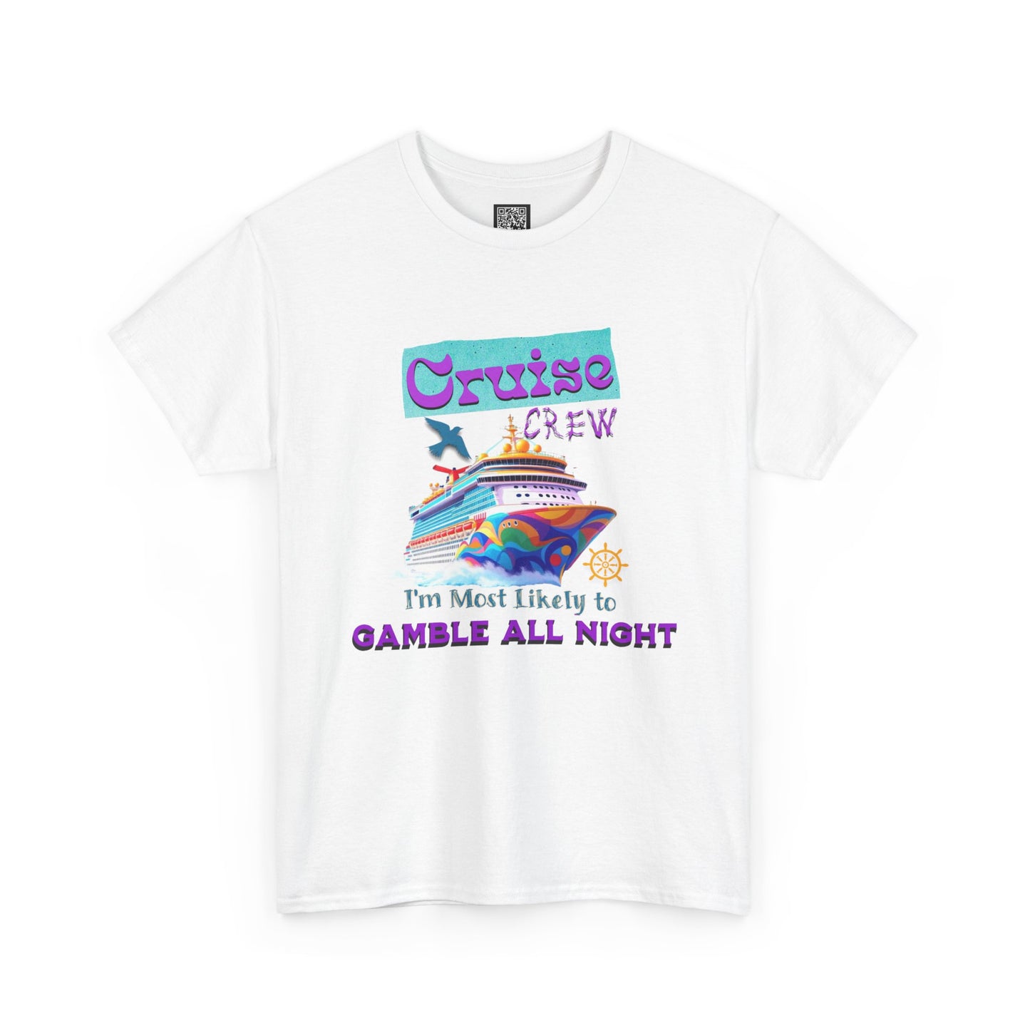 Cruise Crew Heavy Cotton Tee - Gamble All Night, Vacation Shirt, Cruise Wear, Fun Travel Outfit, Summer Party Top, Gambler's T-Shirt