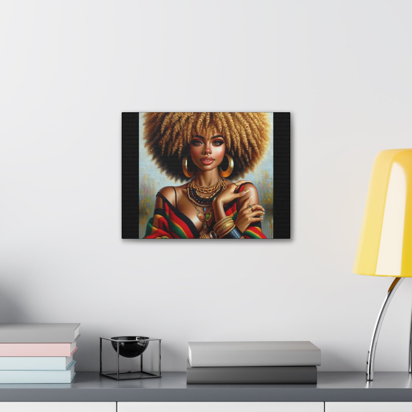 Stretched Canvas Art Print – Afrocentric Portrait, Black Woman Confidence Canvas Art in Afrocentric Colors, 92 % Women Merchandise