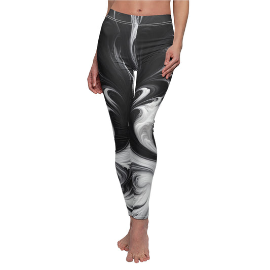 Women's Swirl Print Leggings, Trendy Activewear, Stylish Yoga Pants, Comfortable Workout Tights, Gift for Her, Casual workout Apparel, Black and white yoga pants.