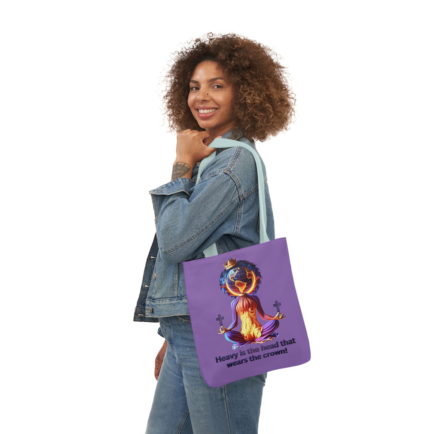 "Heavy is the Head" Canvas Tote Bag, 5-Color Straps, Purple Tote Bag for Women, Purple Inspirational Tote Bag for Women, Tote Bag Gift for Women
