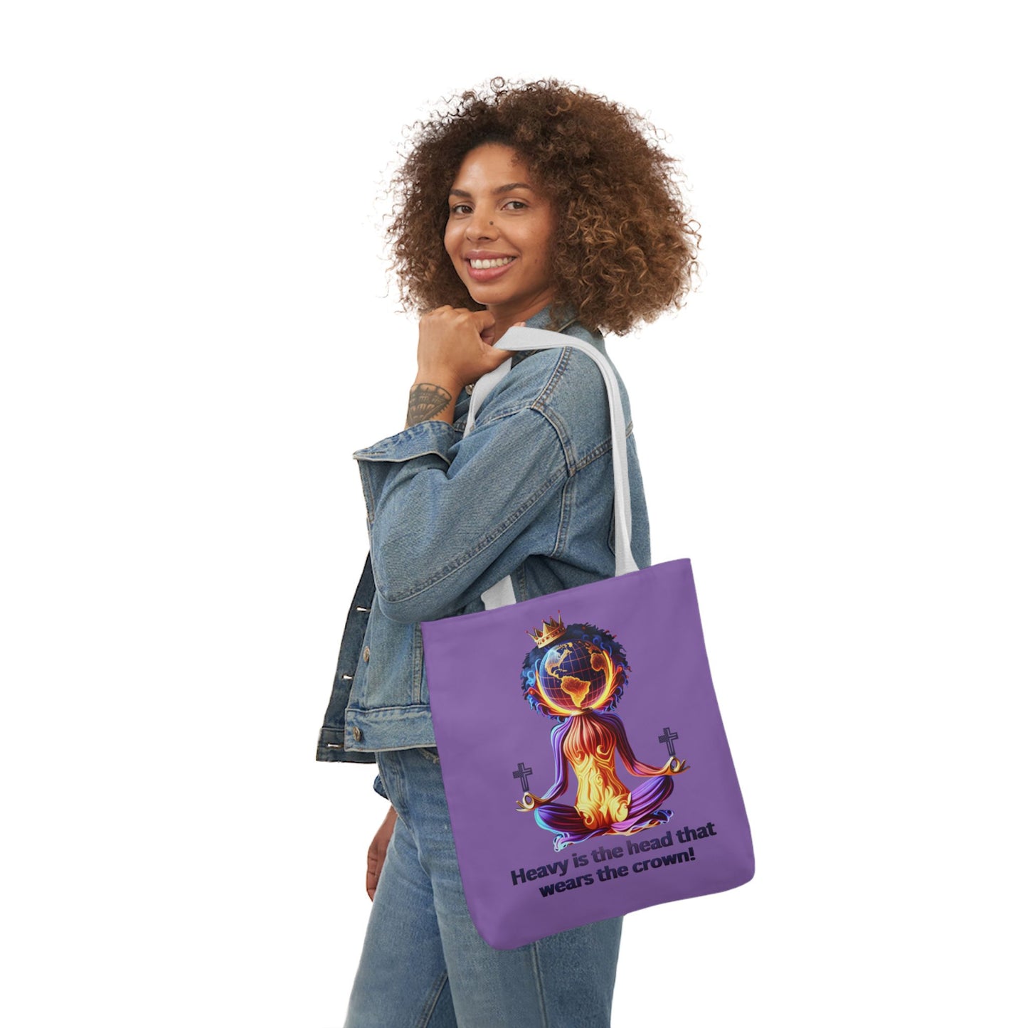 "Heavy is the Head" Canvas Tote Bag, 5-Color Straps, Purple Tote Bag for Women, Purple Inspirational Tote Bag for Women, Tote Bag Gift for Women