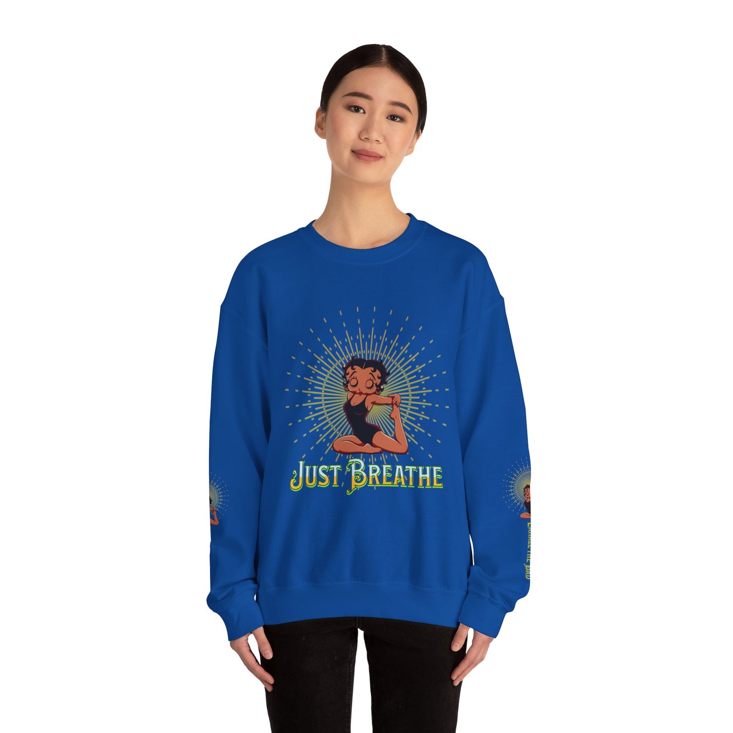 Just Breathe Crewneck Yoga Inspired Sweatshirt, Betty Boop Yoga Sweatshirt, Betty Boop Activewear Shirt,
