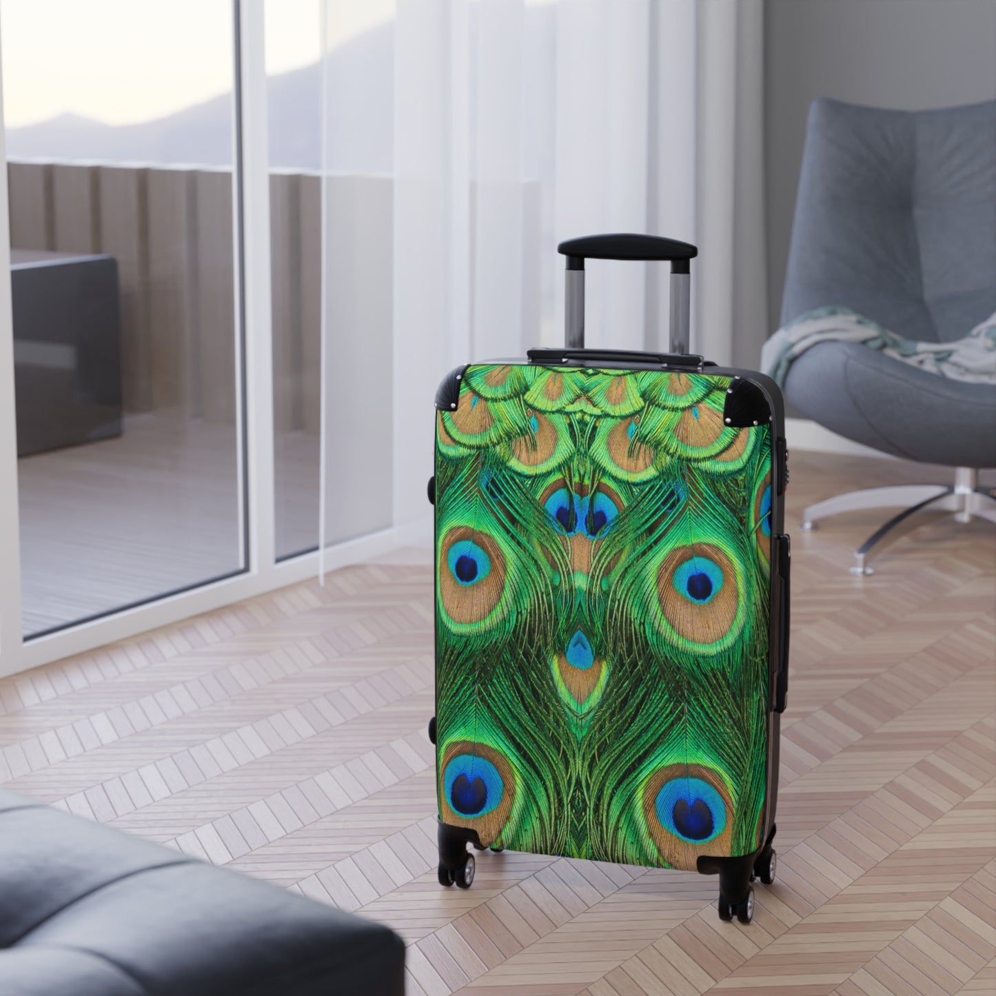 Peacock Print Travel Suitcase | Vibrant Luggage for Adventure | Stylish Carry-On for Vacations, Trips, Getaways, and Travel