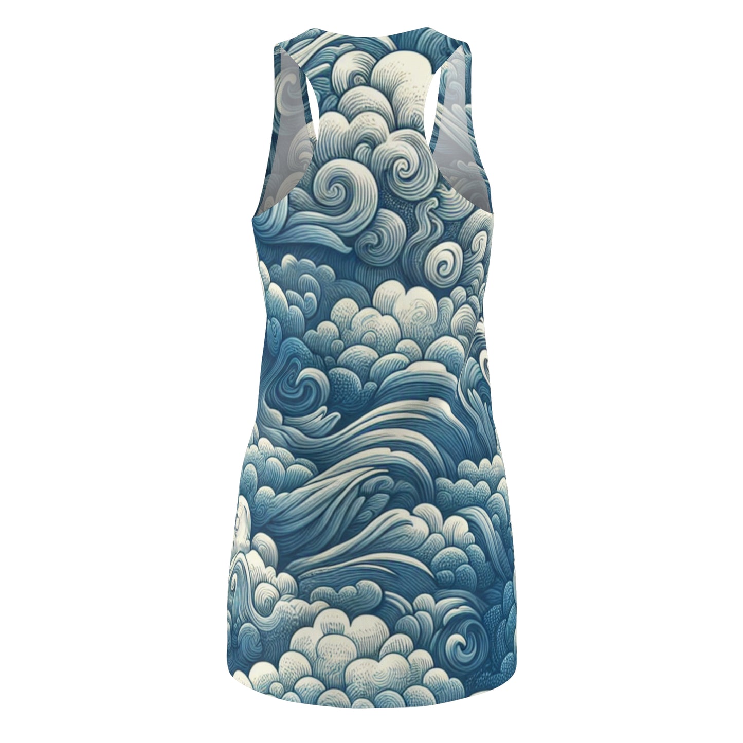 Ocean Wave Print Racerback Dress - Summer Casual Attire, Beach Cover-Up, Vacation Outfit, Boho Chic Dress, Festival Wear