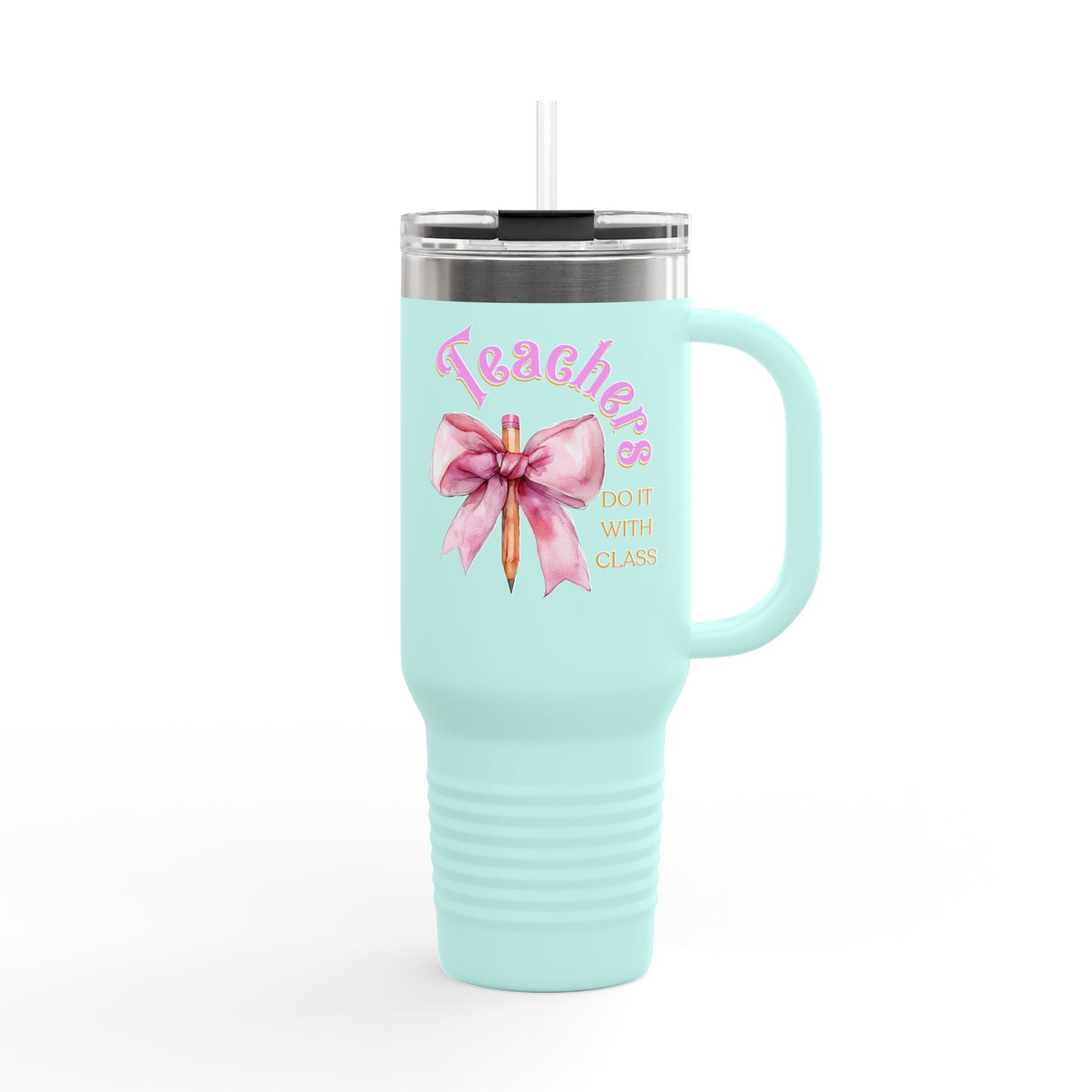Stylish Insulated Travel Mug for Teachers, Cute 40oz Coquette Teacher Tumbler, Gifts for Educators, Coffee Lover Travel Cup, Back to School Mug Gift