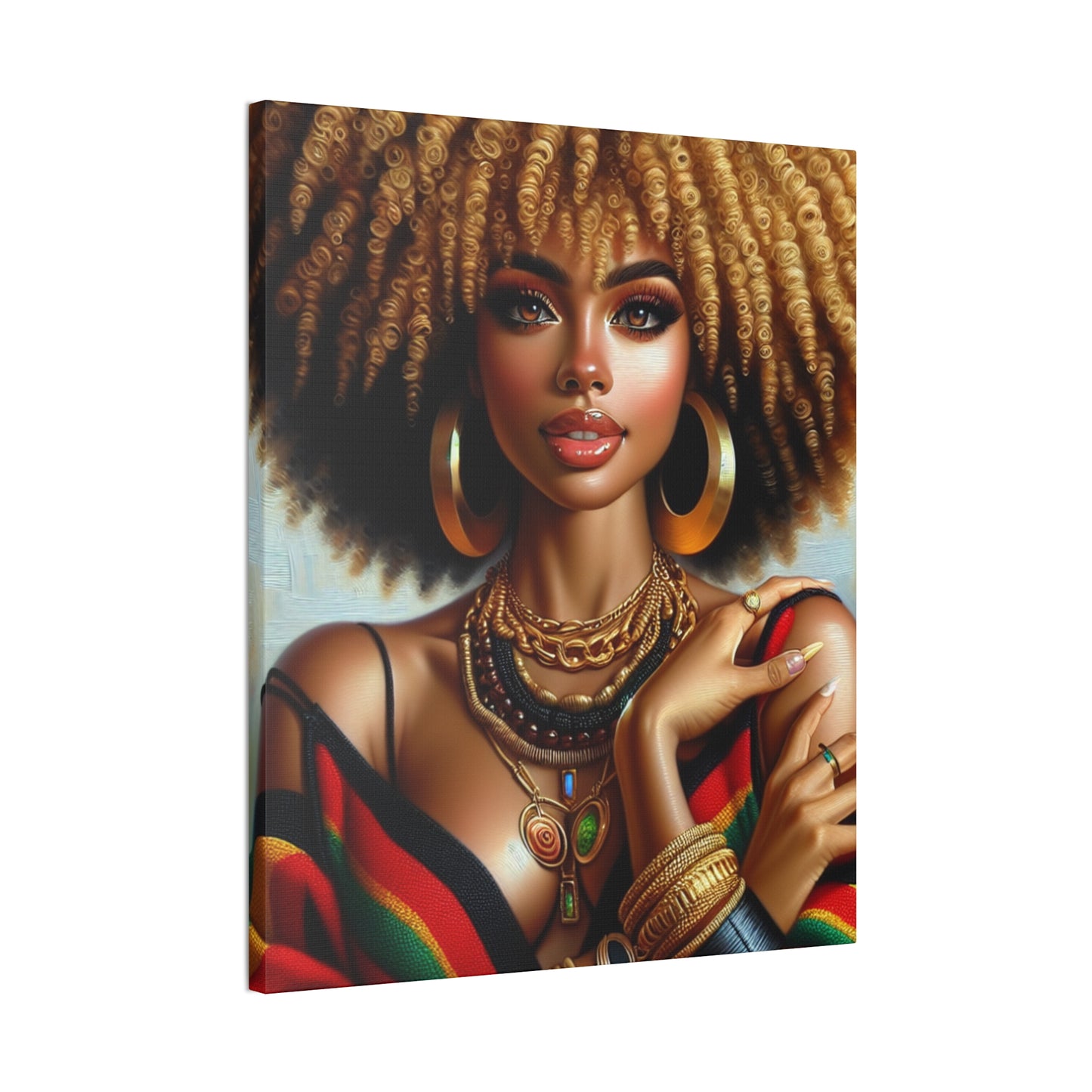Vibrant Afrocentric Canvas Art, Fine Black Art Print, Beautiful Black Woman in Afrocentric Colors Canvas Photo,