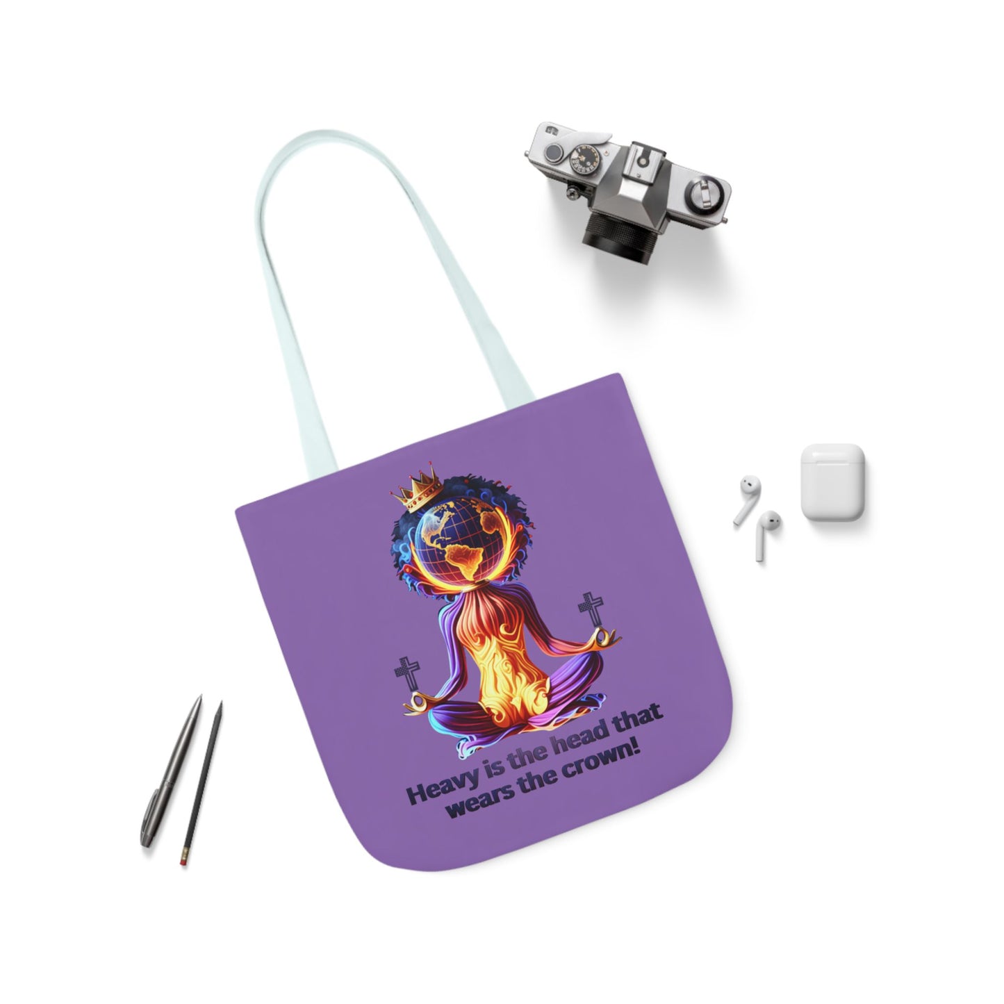 "Heavy is the Head" Canvas Tote Bag, 5-Color Straps, Purple Tote Bag for Women, Purple Inspirational Tote Bag for Women, Tote Bag Gift for Women