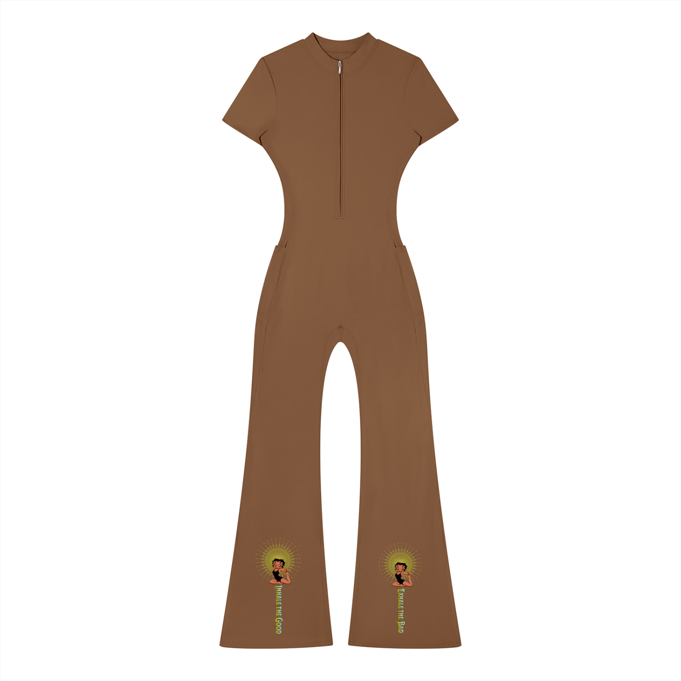 Women's Flared Leg Quarter-Zip Jumpsuit – Short Sleeve Bodycon Maxi Jumpsuit for Casual, Sport & Holiday Wear