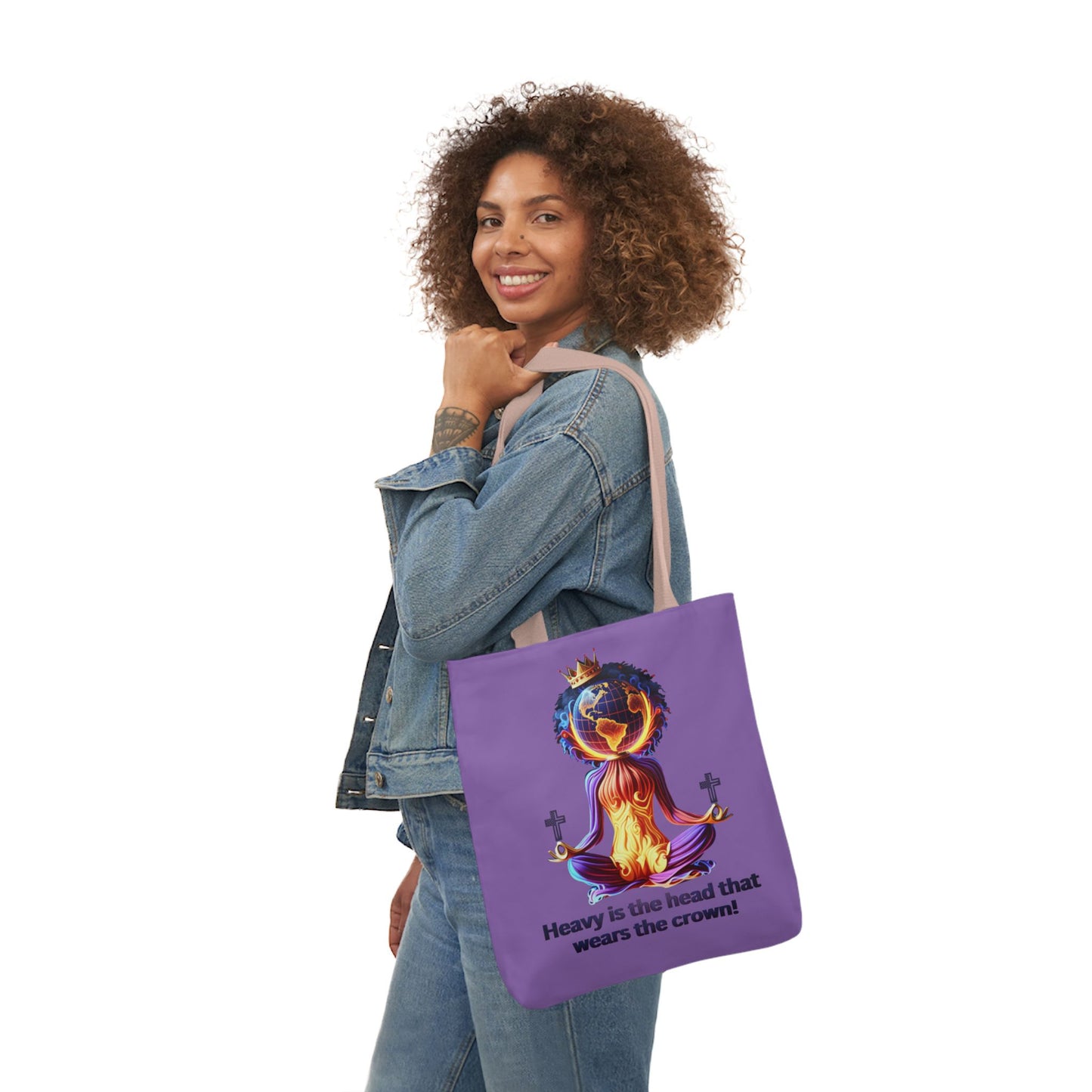 "Heavy is the Head" Canvas Tote Bag, 5-Color Straps, Purple Tote Bag for Women, Purple Inspirational Tote Bag for Women, Tote Bag Gift for Women