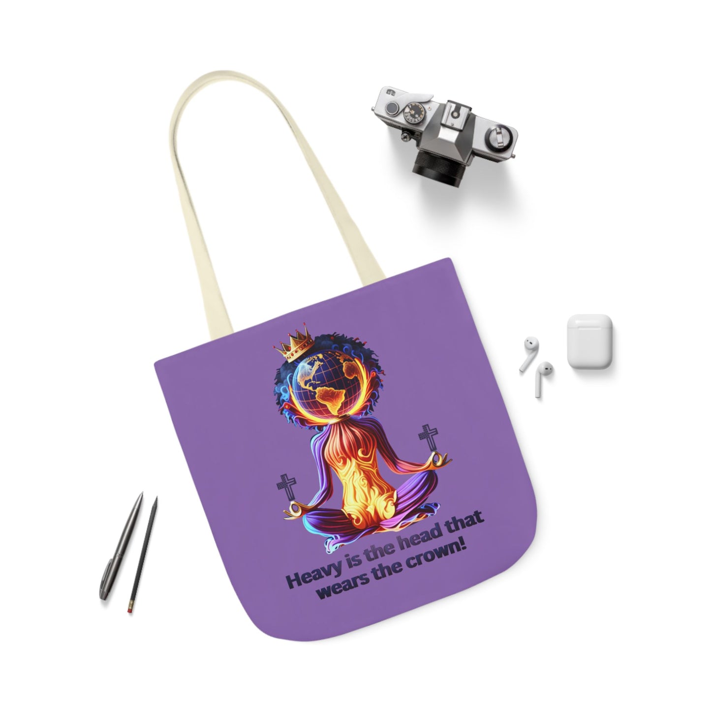 "Heavy is the Head" Canvas Tote Bag, 5-Color Straps, Purple Tote Bag for Women, Purple Inspirational Tote Bag for Women, Tote Bag Gift for Women
