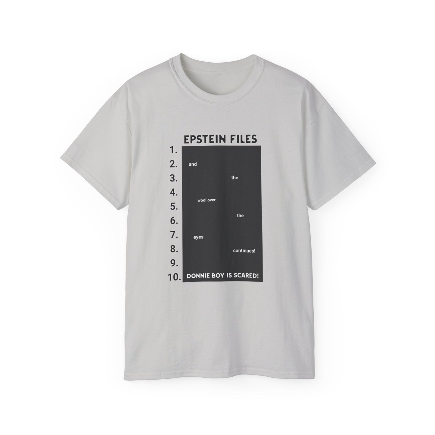 Epstein Files Graphic Tee — 'Donnie Boy Is Scared' Conspiracy Satire T-Shirt