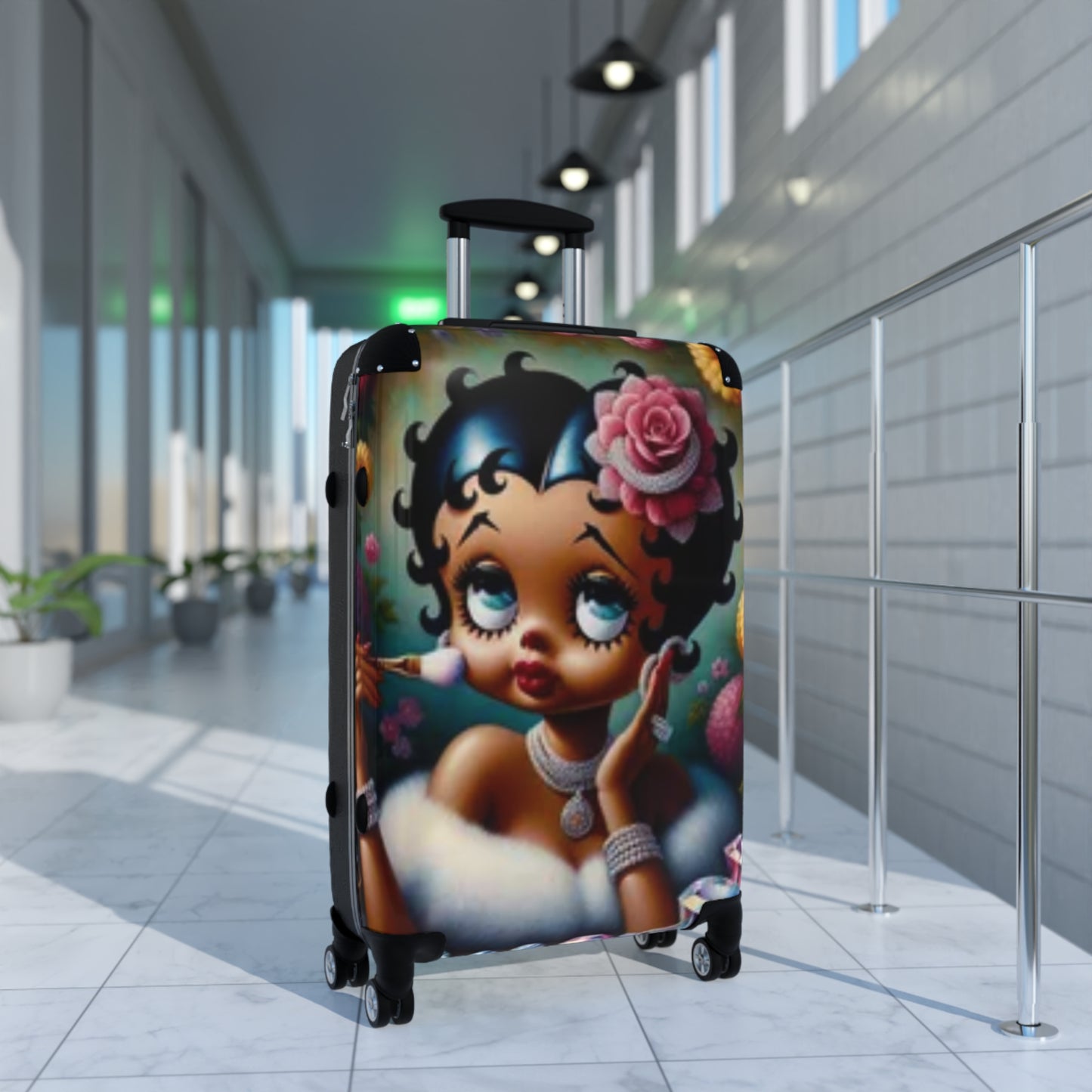 Vintage Style Suitcase with Betty Boop Design, Travel Luggage, Retro Carry-On, Gift for a Stylish Traveler, Unique Jetsetter Suitcase