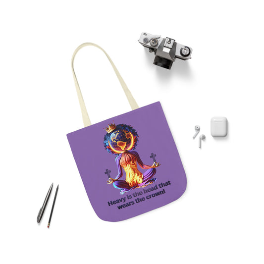 "Heavy is the Head" Canvas Tote Bag, 5-Color Straps, Purple Tote Bag for Women, Purple Inspirational Tote Bag for Women, Tote Bag Gift for Women