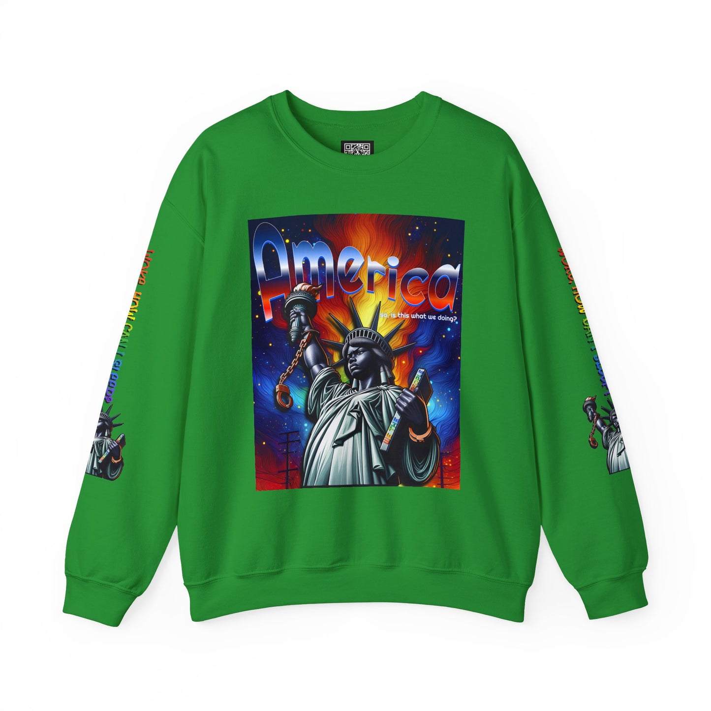 America Graphic Crewneck Sweatshirt - Juneteenth Unisex Heavy Blend™ - Casual Activist Fashion, No Kings Protest Shirt, Hands Off Protest Tee
