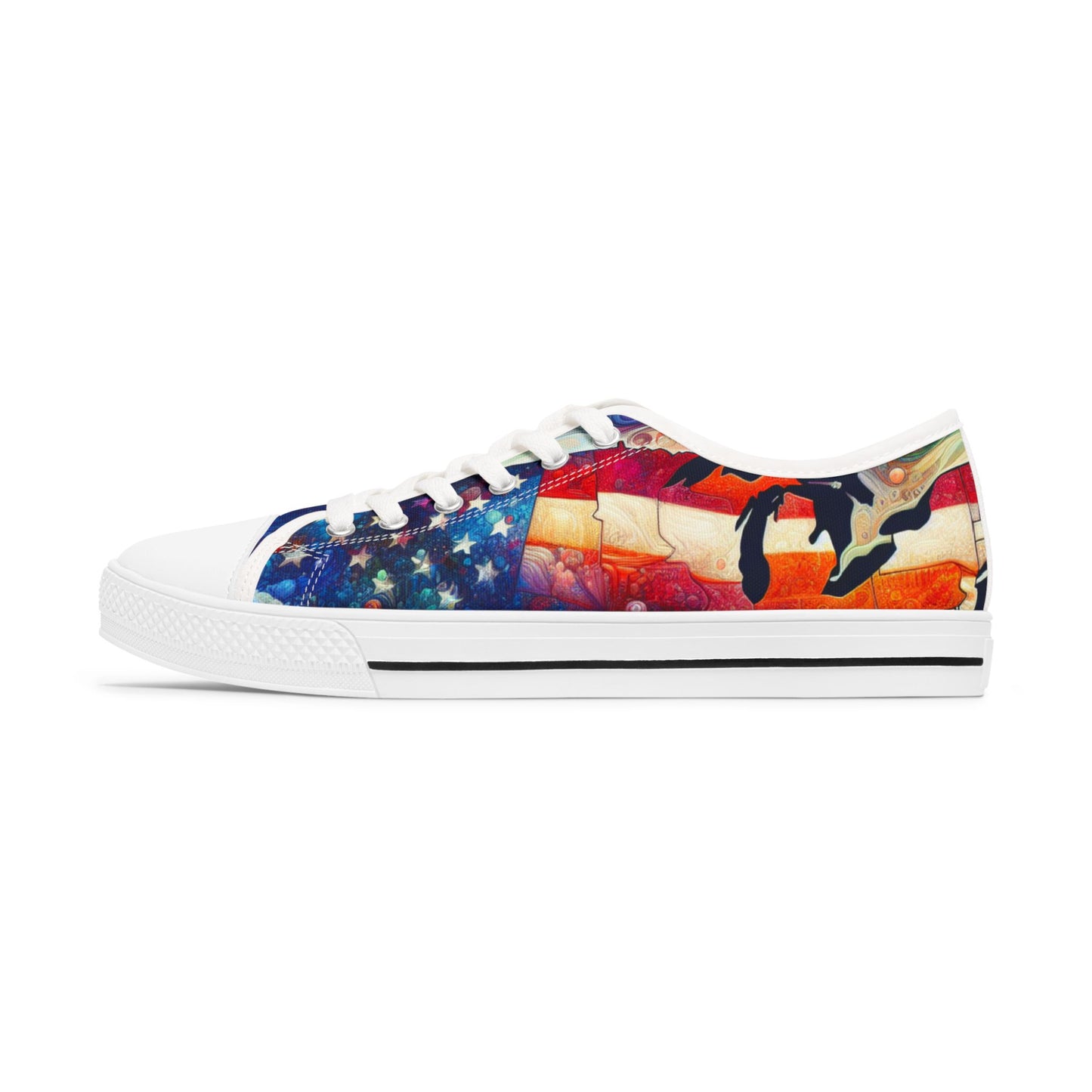 Patriotic Women's Low Top Sneakers, Casual Shoes, American Flag Sneakers, Summer Footwear, Ideal for July 4th, Comfortable Everyday Sneakers
