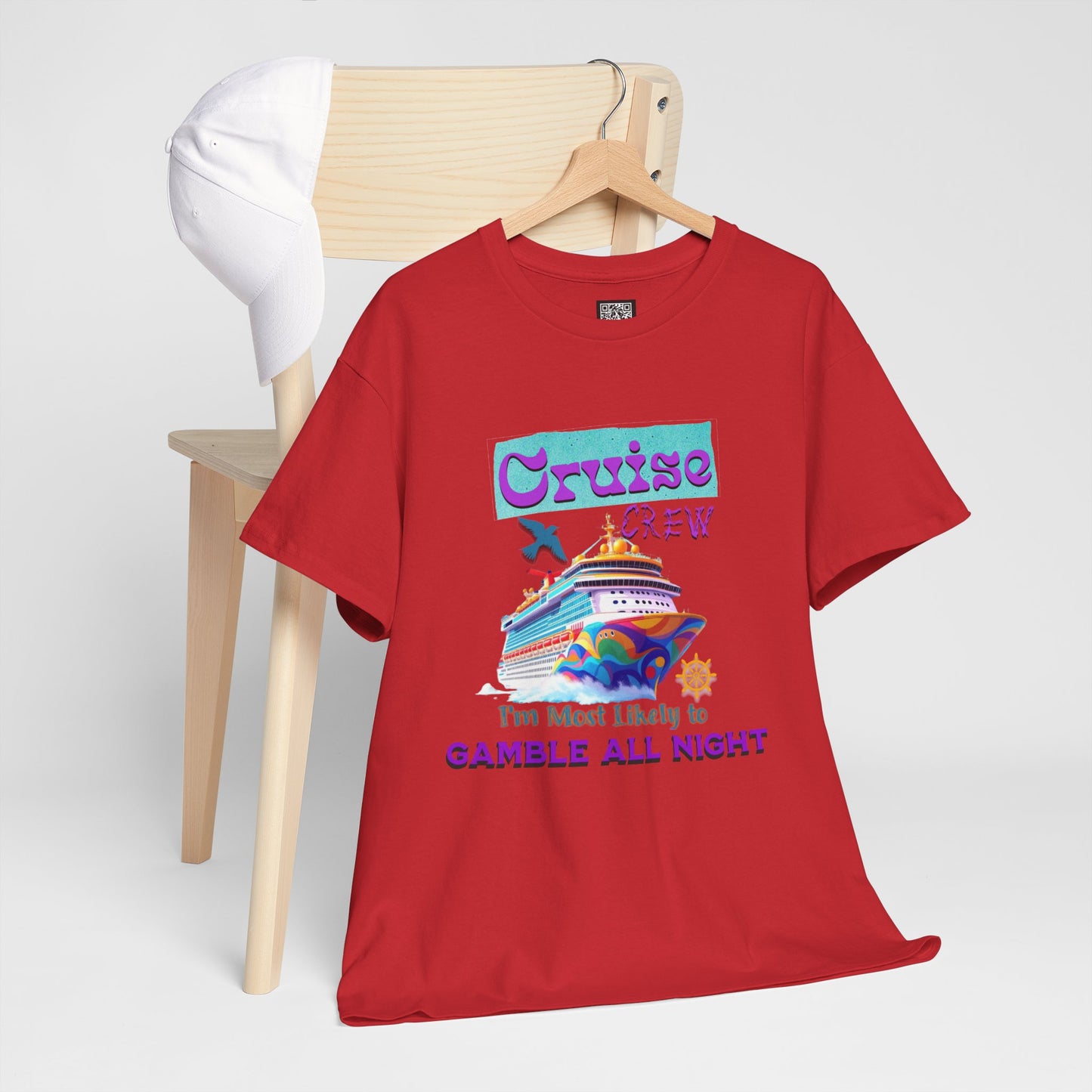 Cruise Crew Heavy Cotton Tee - Gamble All Night, Vacation Shirt, Cruise Wear, Fun Travel Outfit, Summer Party Top, Gambler's T-Shirt