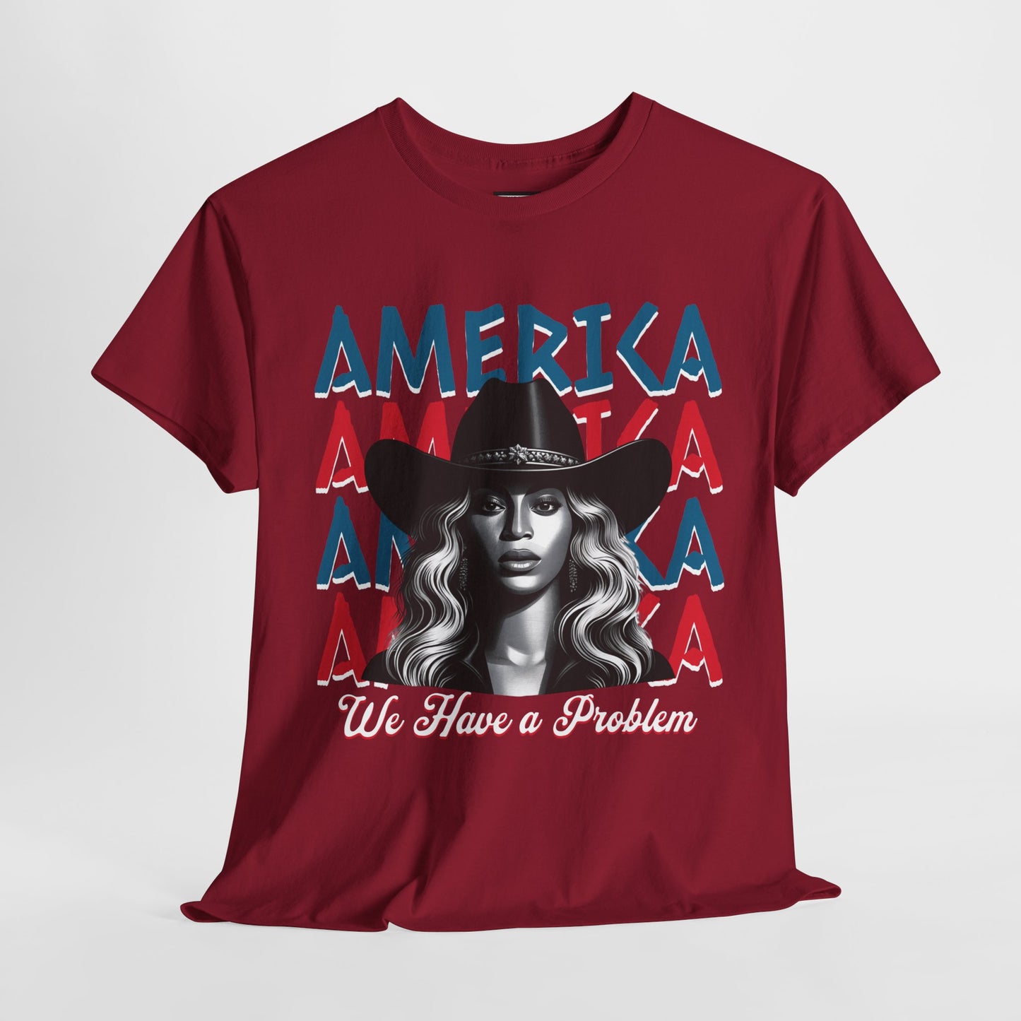 Patriotic Unisex Heavy Cotton Tee - 'Beyonce, America, We Have a Problem' Graphic Tee for Beyonce Fan Lovers, Beyonce Concert Tees