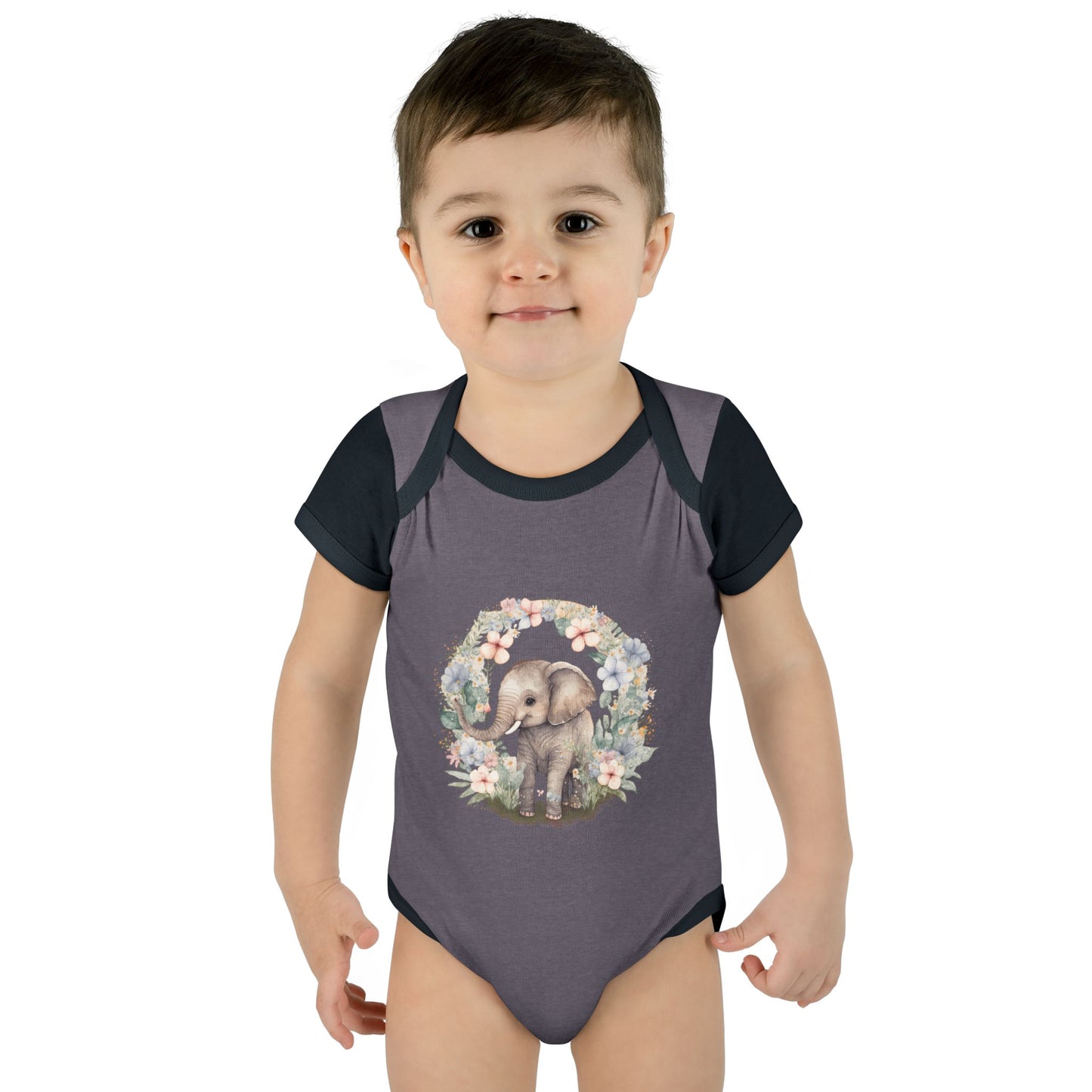 Elephant Baby Bodysuit, Cute Infant Outfit, Baby Shower Gift, Gender Neutral, Woodland Theme, Floral Design, Newborn Clothing