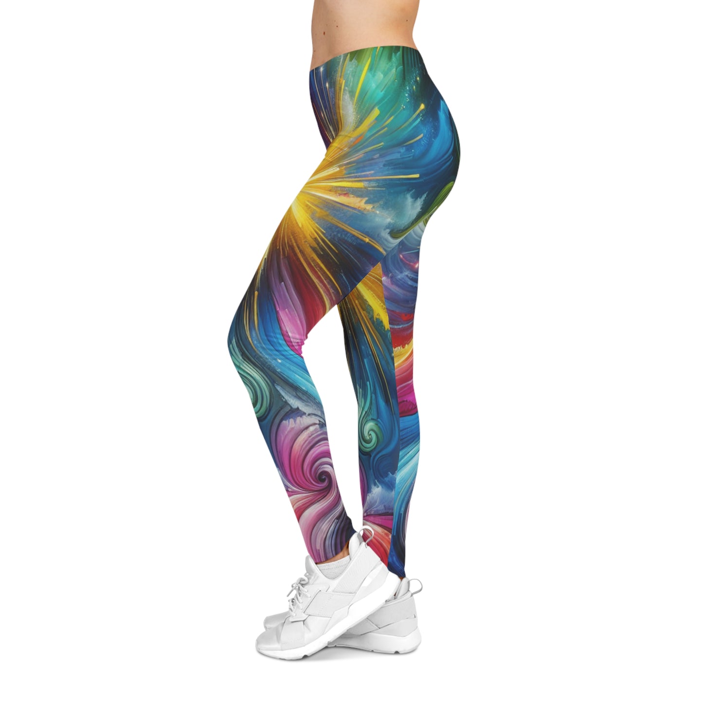 Vibrant AOP Women's Casual Leggings, Colorful Yoga Pants, Artistic Athleisure Wear, Unique Fitness Tights, Trendy Activewear