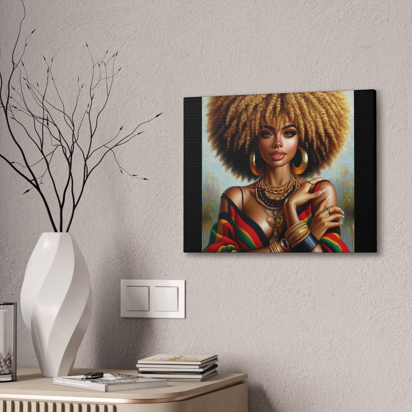 Stretched Canvas Art Print – Afrocentric Portrait, Black Woman Confidence Canvas Art in Afrocentric Colors, 92 % Women Merchandise
