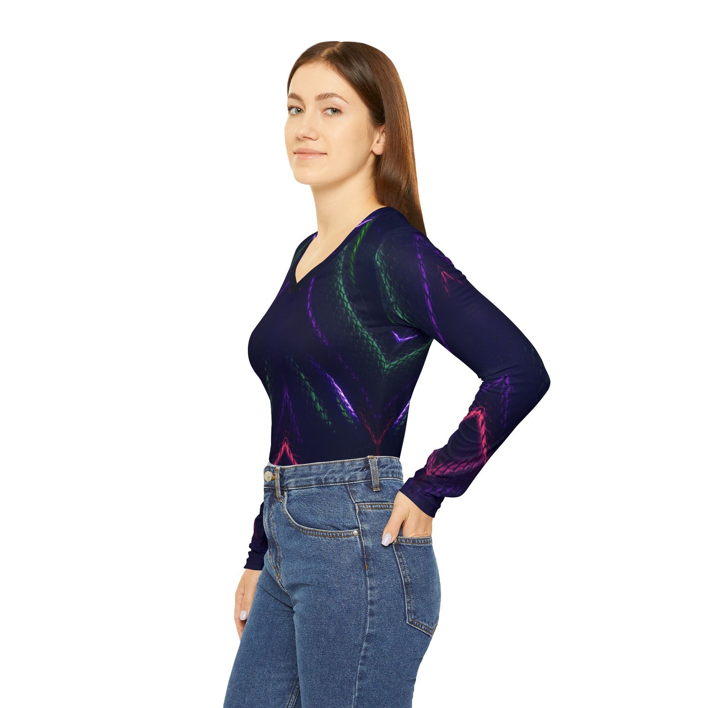 Vibrant Women's Long Sleeve Snakeskin V-Neck Shirt - Matching Yoga Pants